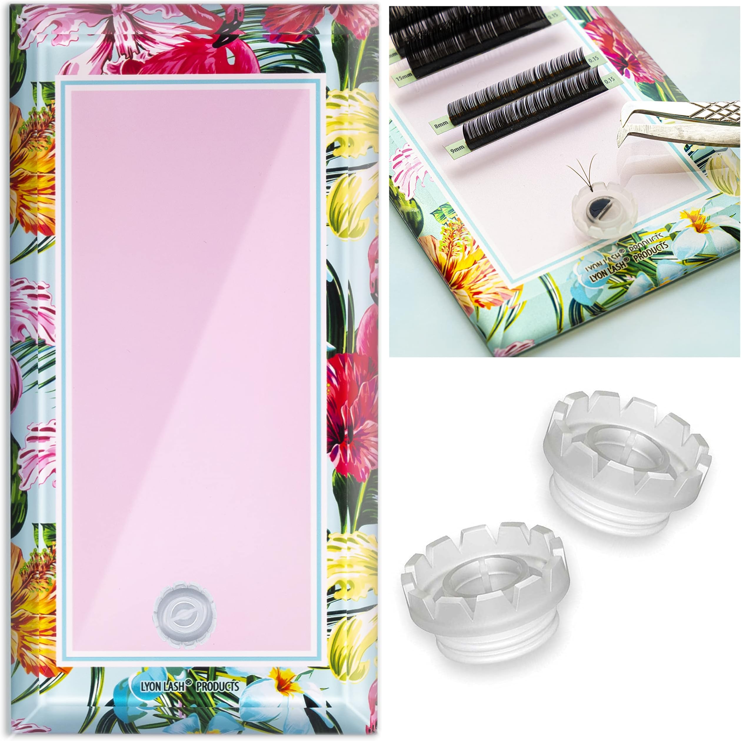 Lyon lashGlass Lash Tile & 200pcs lash fan cups for Eyelash Extensions | Reusable Lashes Palette 3.2"x6.3"x0.4" for Classic & Volume Lashing | Eyelash Extension Supplies