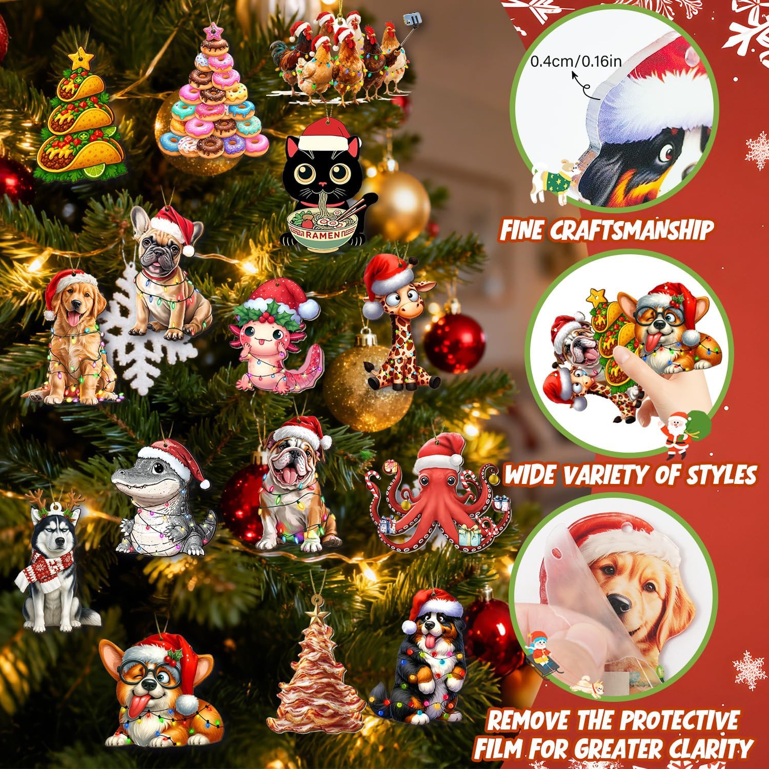 Bacon Christmas Ornament 2025 - Bacon Ornaments for Christmas Tree, Funny Gift Food Ornaments -Acrylic Ornament 2025 for Yard, car, Outdoor or Windows - Image 4