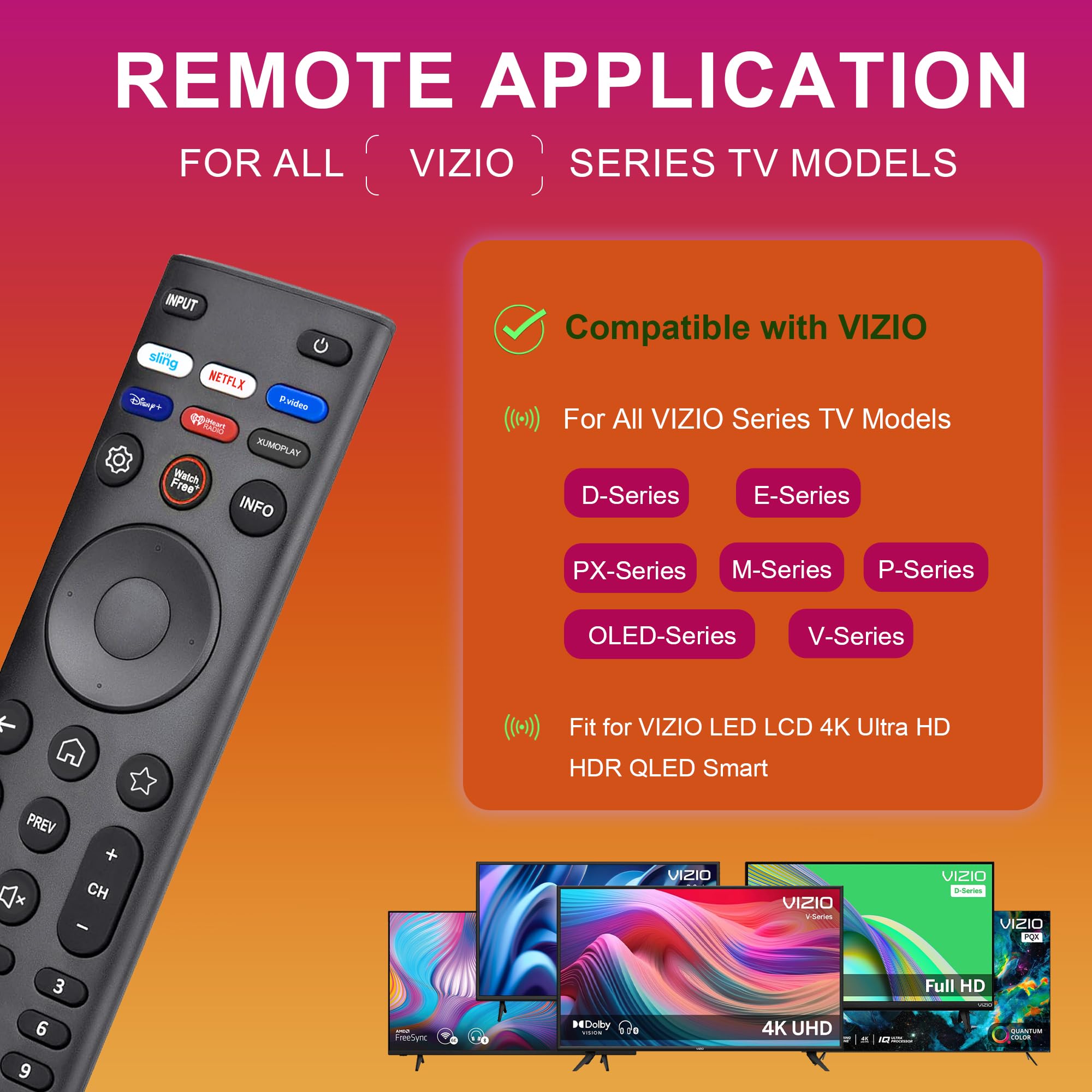 Zamienny pilot do telewizorów VIZIO Smart TV - uniwersalny pilot kompatybilny z XRT140/ XRT136/ XRT260/ XRT270 i D/E/M/P/V/PX/OLED Series, 4K UHD HDR SmartCast, akcesoria do telewizora LED LCD HD
