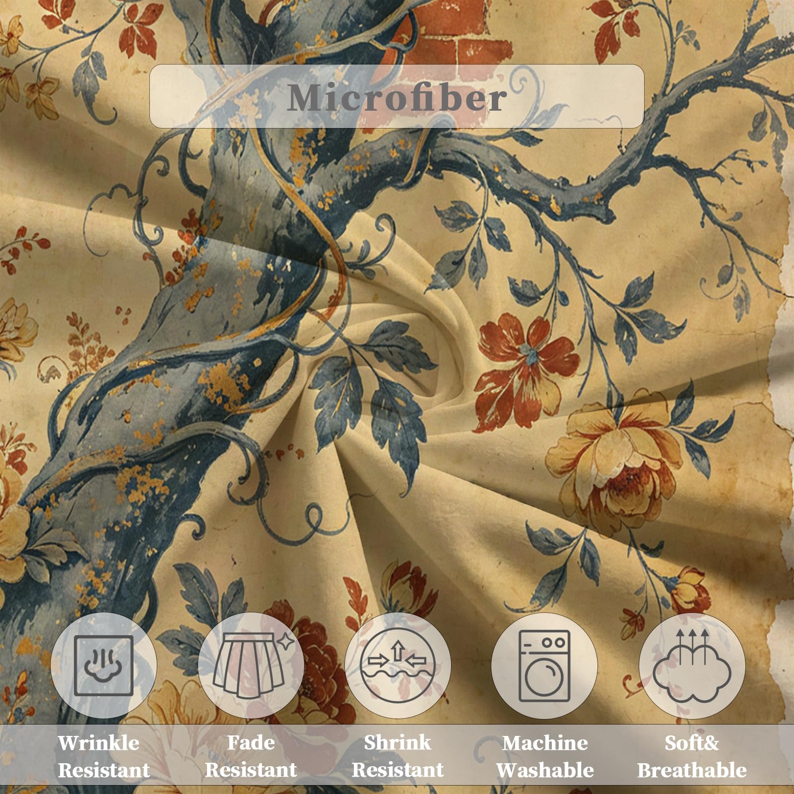 Set Copripiumino Singolo 155x200 cm Fiori Intrecciati Pastorale Retrò Set di Biancheria da Letto in Morbido Traspirante Microfibra 3D con Copripiumino e 2 Federe 50x80 cm Beige G-1795
