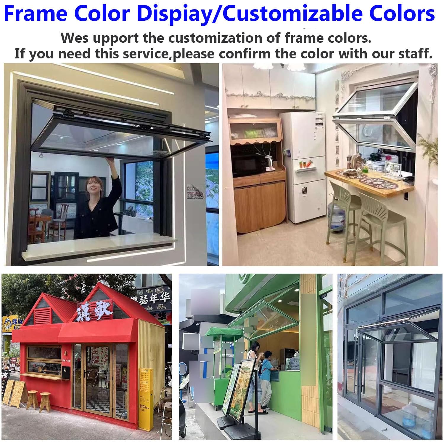 Ventana corredera Plegable con Cristal y cerraduras, diseño de Doble Hoja para Food Trucks y Tiendas móviles.