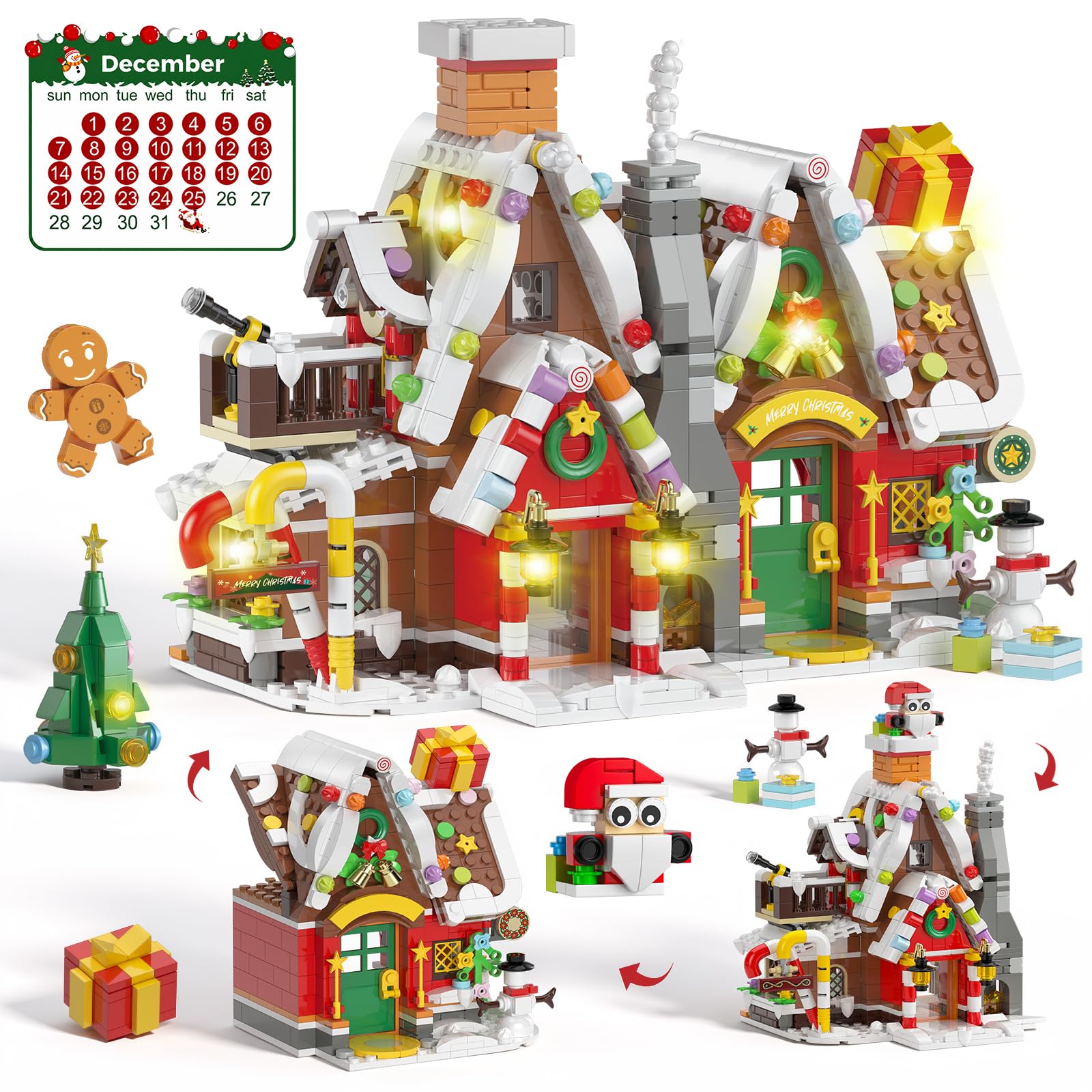 Calendario dell'Avvento 2026, Casa di Pan di Zenzero con Luci LED, 24 Giorni di Sorprese Set di Costruzioni 3-in-1 Fai da Te, Decorazione Natalizia Regalo di Natale Albero per Bambini Adulti