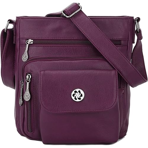 Multi Pocket Crossbody Bag for Women, Ultra Soft Washed Vegan Leather Shoulder Purse