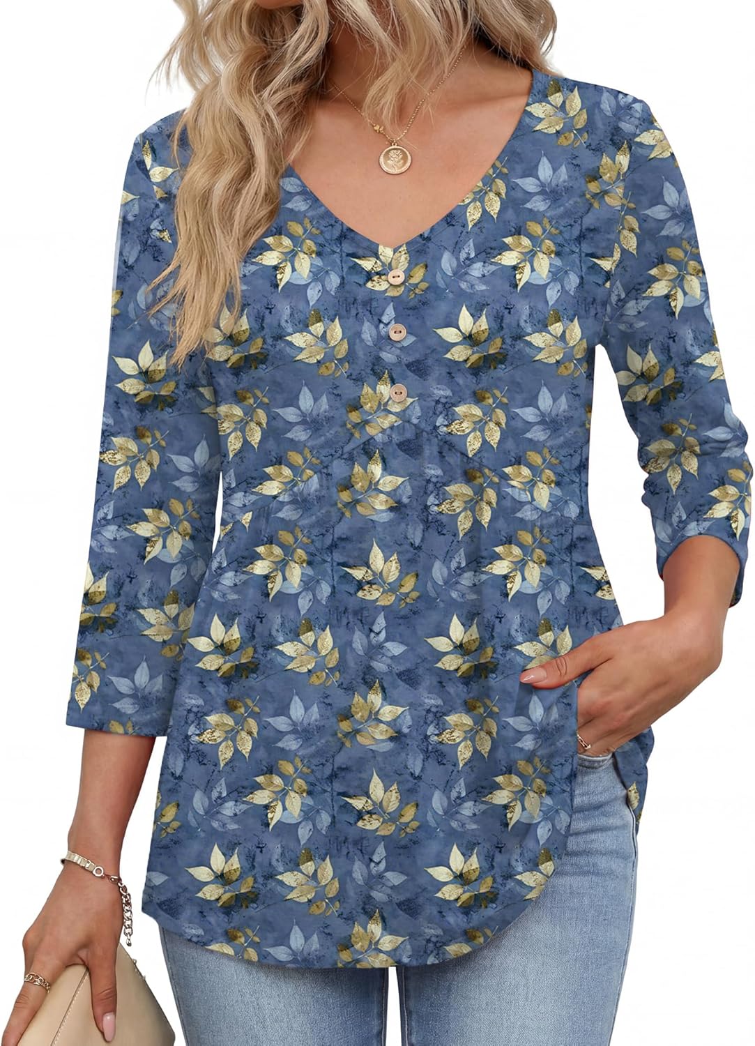 AKEWEI 3/4 Sleeve Babydoll Tops for Women Peplum Shirts Ladies Tunics and Blouses Dressy Casual Spring Fashion Clothing