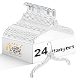 Quality Hangers 24 Pack Clear Plastic Hangers with Super Easy 360 Degree Swivel Hook – Shirt Hangers with Precision Notches for Secure Hanging – Slim Crystal Coat Hangers – 17 Inches (24, 17