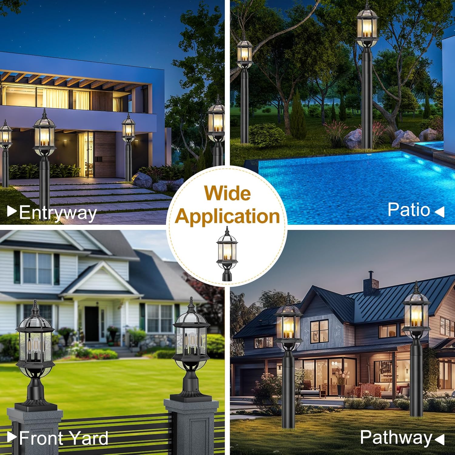 Outdoor Post Lights,19.21" 3-Light Lamp Post Light Fixture,Hardwired Exterior Waterproof Pole Lighting,Modern Black Aluminum Pillar Light for Garden, Yard, Patio, Pathway