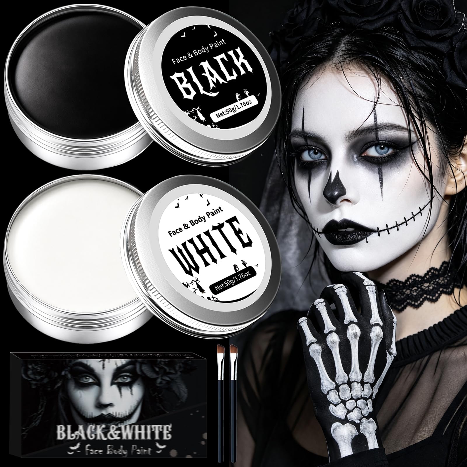 PATRICHOR Halloween Schminke Set Schwarz & Weiß, 100 g (Palette)