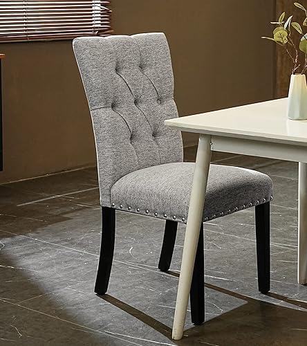 Miniatura 2 de asunflower Juego de 2 sillas de comedor de tela con respaldo alto, modernas sillas tapizadas para comedor con patas de madera, color gris