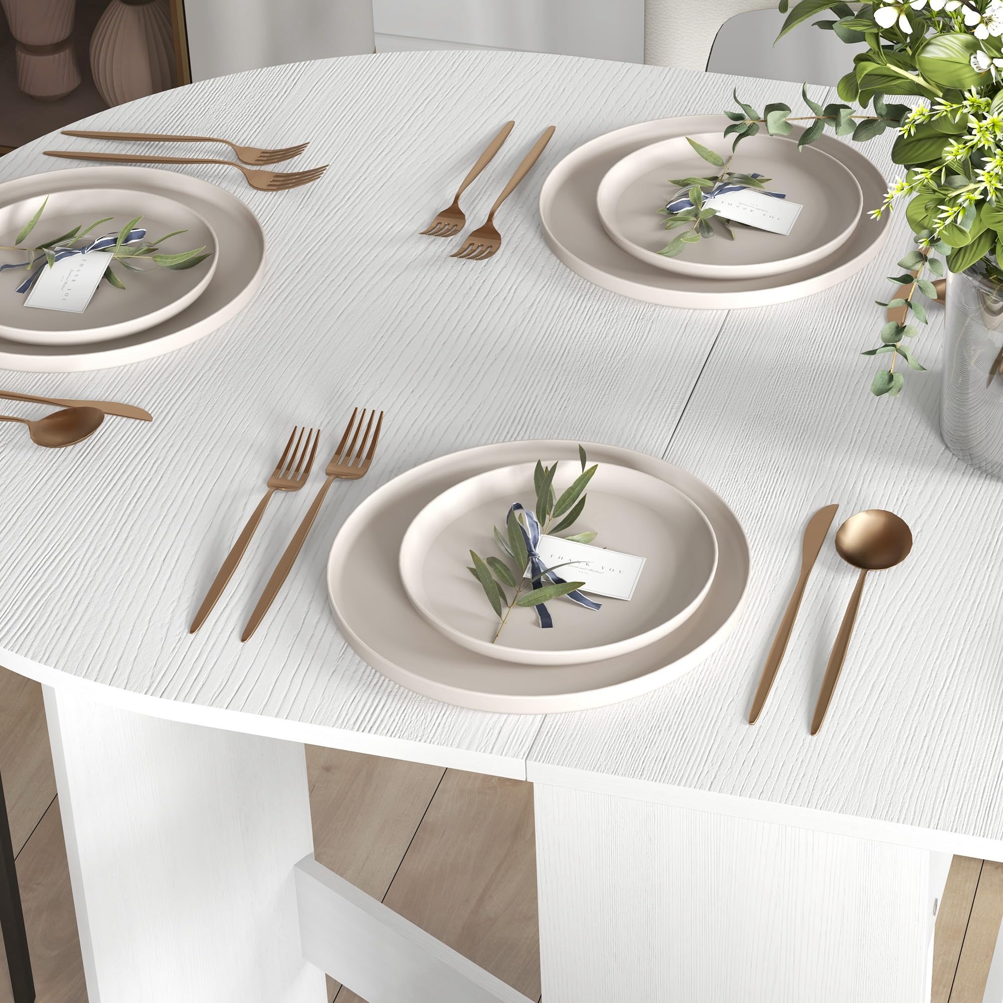 HOMCOM Tavolo da Pranzo Pieghevole, 163x80 cm Scrivania Richiudibile Salvaspazio con 2 Ribalte Ovale per 6 Persone, Tavolo Cucina a Ribalta, Ideale per Soggiorno, Casa, Ufficio, Bianco