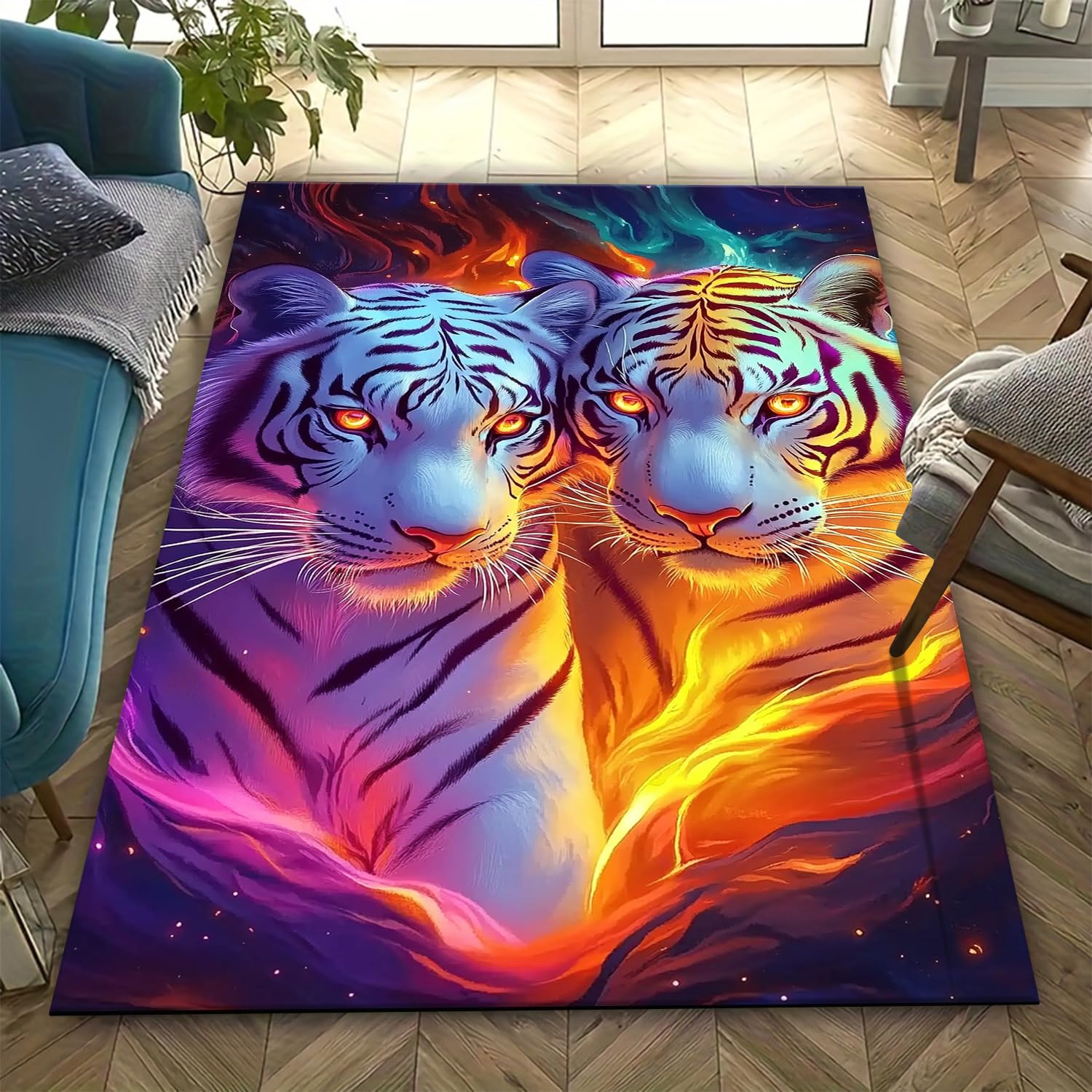 Tapis 3D animal tigre grand format 160 x 230 cm pour salon