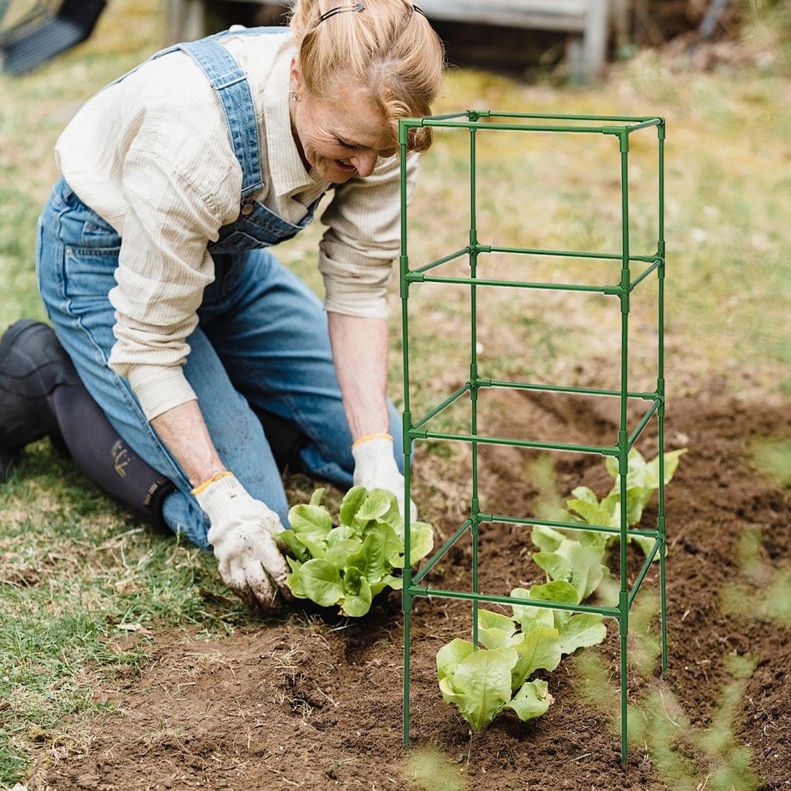 Entutorado para Tomates Soporte Cuadrado Ajustable en Altura de 3 Piezas | Tutor de Plantas Resistente para Judías Pepinos Verduras Rosas Peonías Macetas Bancal Elevado Jardín Patio Césped