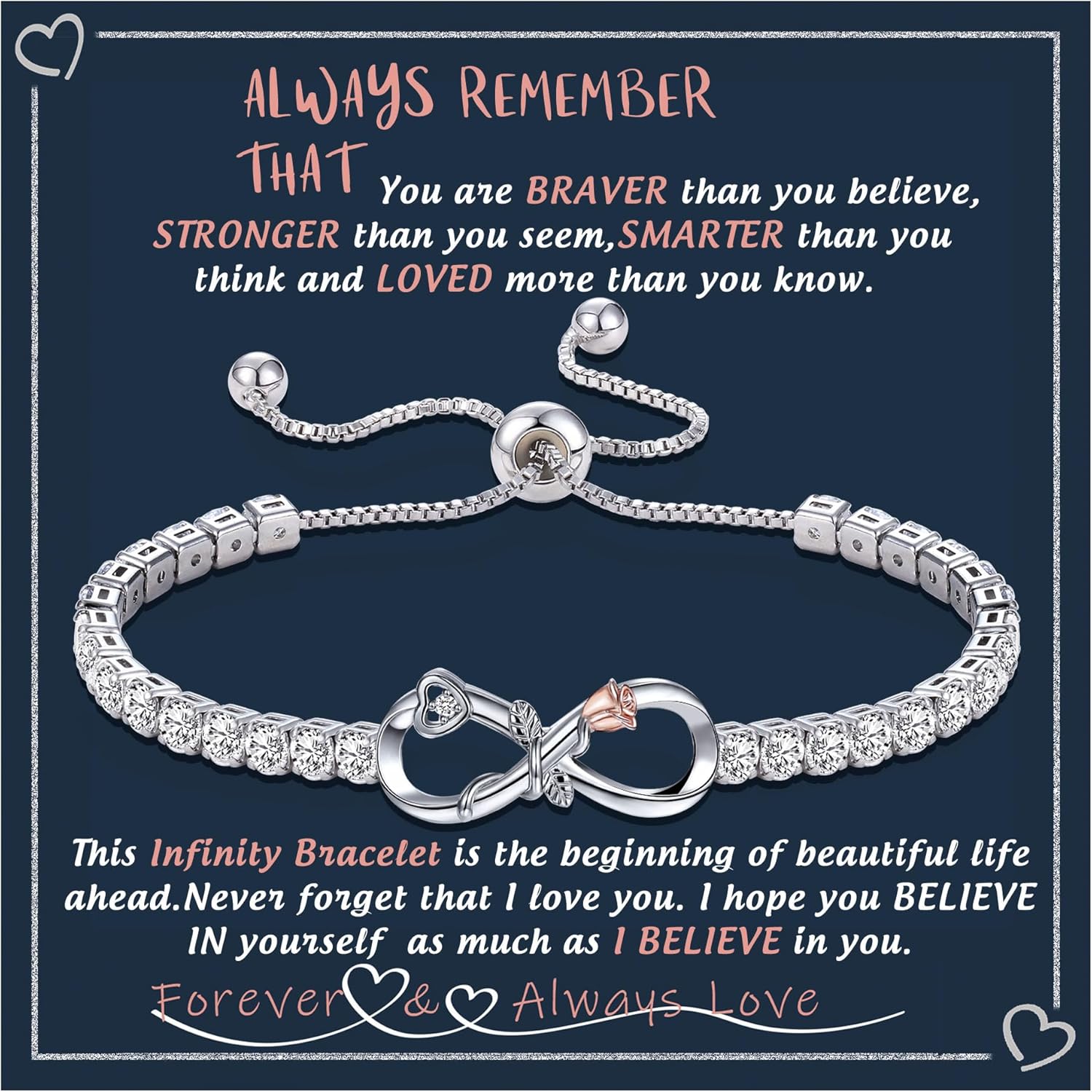 Valentines Day Gifts for Her, Infinity Bracelets for Women Teen Girl Gifts Trendy Stuff Easter Basket Stuffers Birthday Gifts for Mom Daughter Sister Adjustable Heart Rose Cross Tennis Bracelets Graduation Anniversary Jewelry