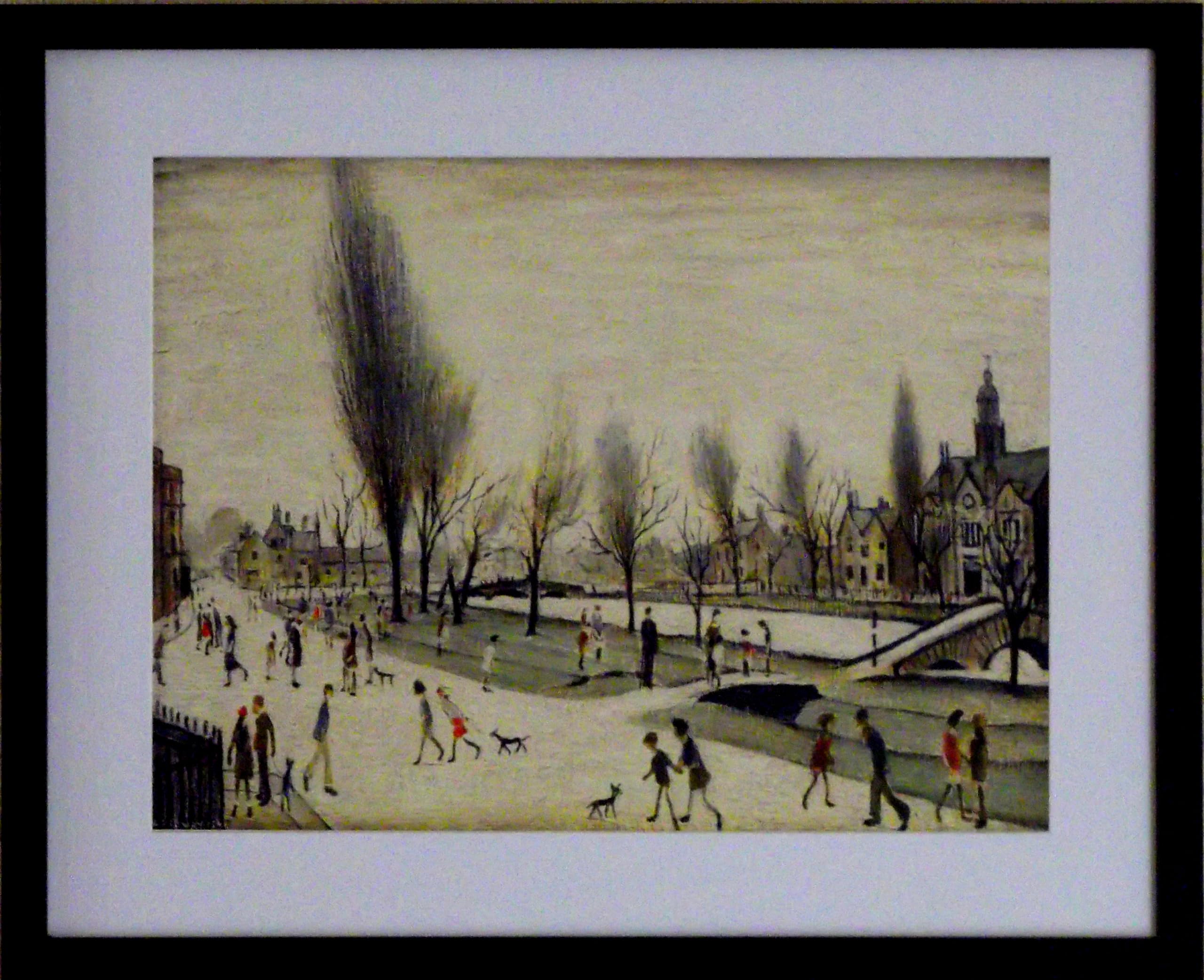 Stateoftheart-Uk Black Frame With Soft White Mount And Large Image Authentic Uk Handcrafted L S Lowry Print - Bourton On The Water - 21 X 17Inch Sustainable Engineered Wood Frame - Textured Image In A Mount