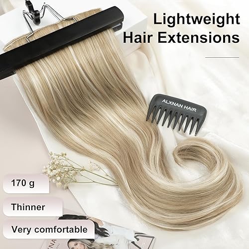 Miniatura 3 de ALXNAN Extensiones de cabello con pinzas, 7 unidades, extensiones de cabello rubio decolorado, extensiones de cabello grueso y largo en capas,