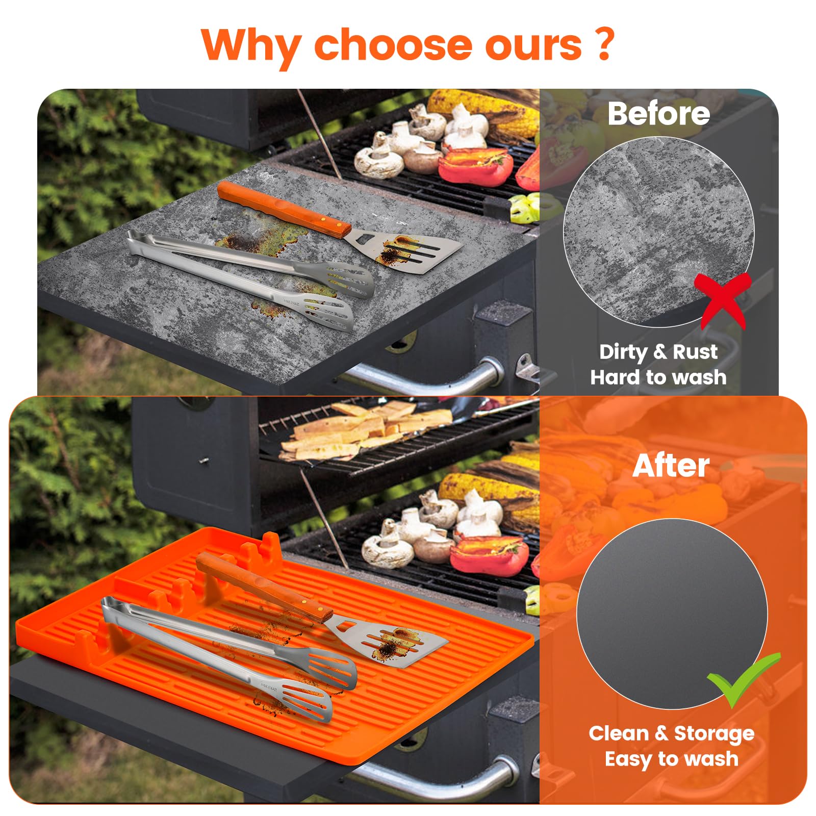 Silikon-Grillmatte Für Blackstone – Mit Tropf-Pad, 40,6x29,2 Cm, Hitzebeständig Bis 230°C, Orange