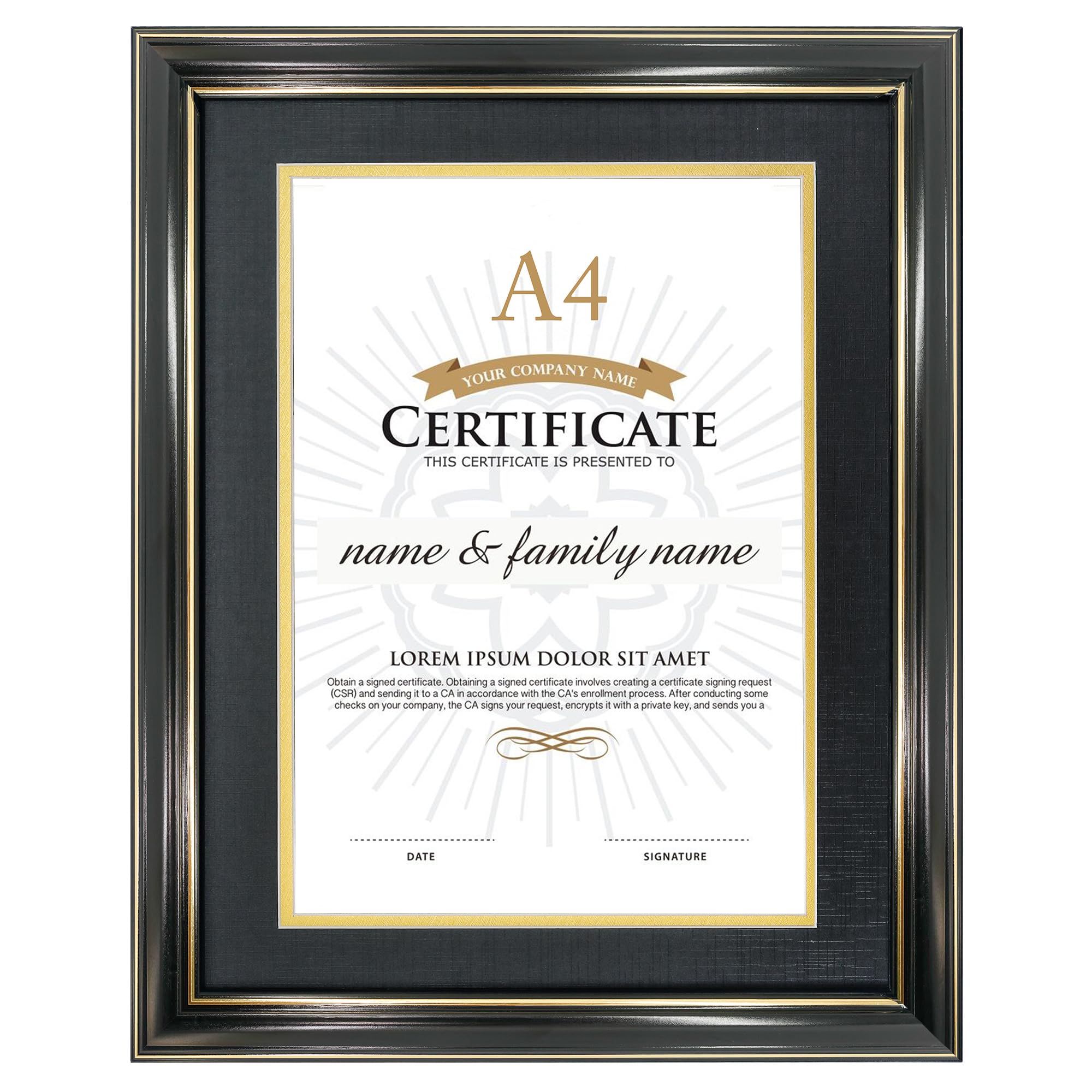 GraduationMall A4/11x14 Certificate Frame Diploma Frame Document Picture Holder Solid Wood Real Glass for Wall Tabletop Display Black