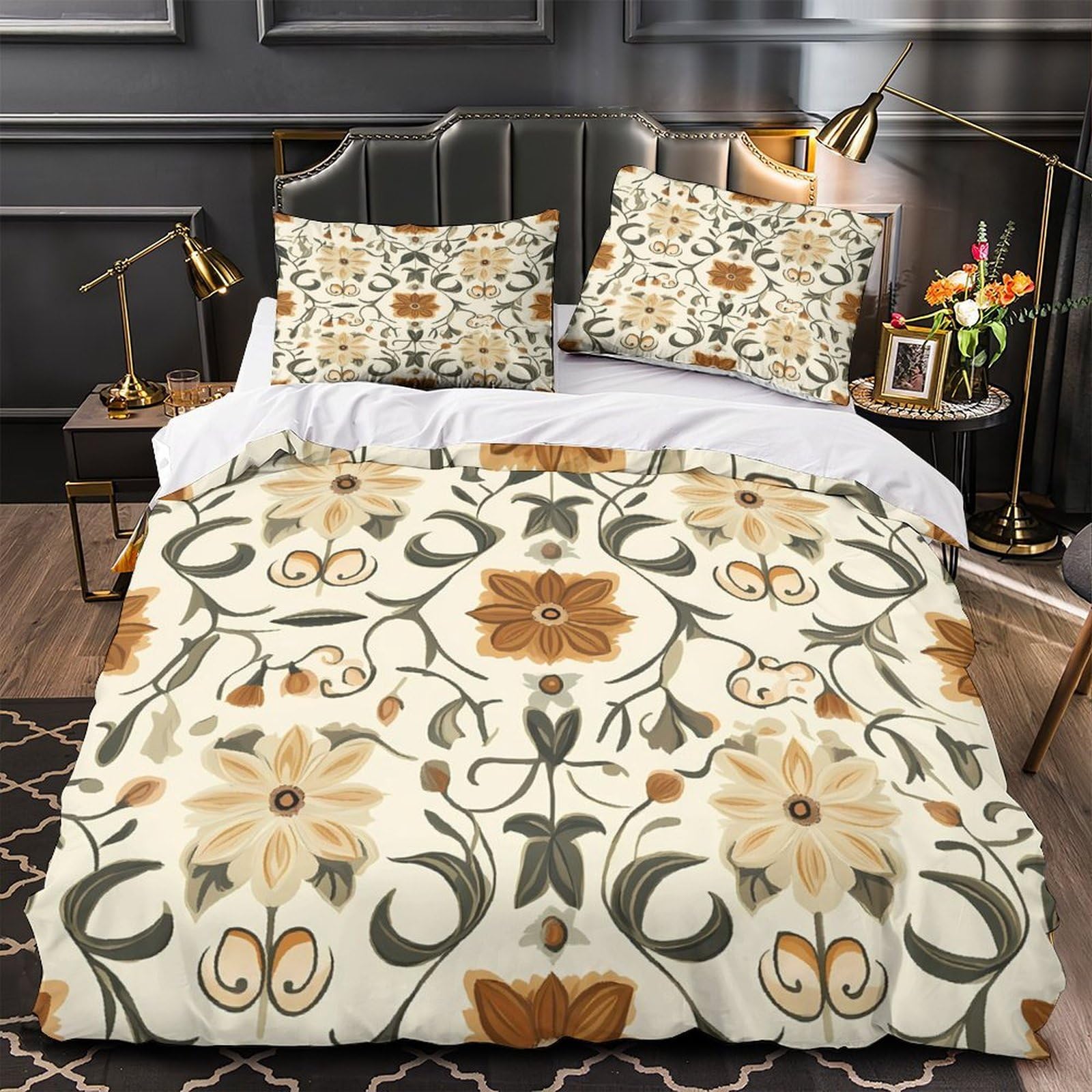 MMDASBVPE FloralPattern Quilt Cover 3D Print Super Soft 3 Pcs Bedding Set Hidden Zipper Comforter Cover Ultra Soft Wrinkle-Resistant for Teens Adults Women Kids Girls Boys Super king（260x220cm）