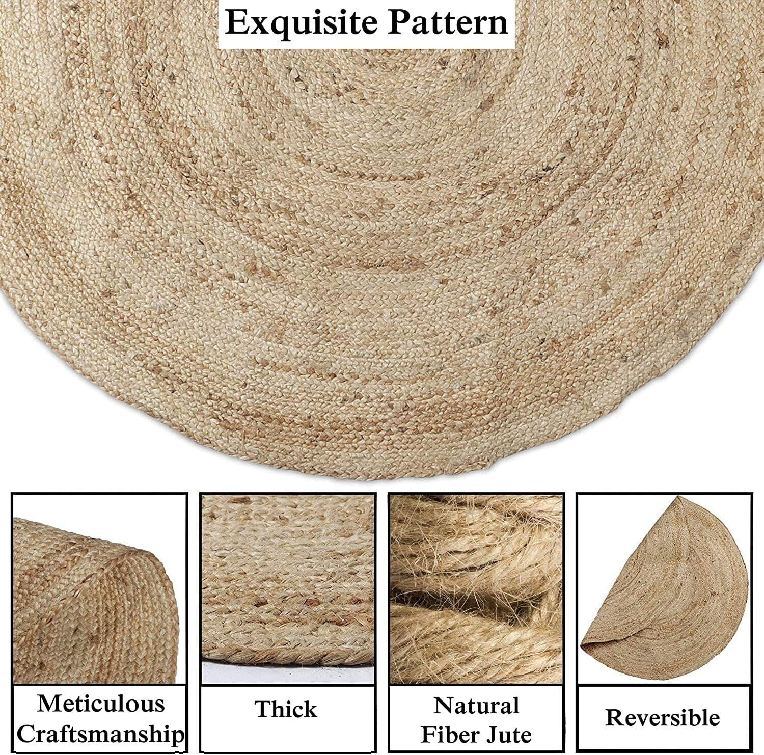 Ripaz Tapis Rond tissé à la Main en Jute Naturelle (180 cm de circonférence)