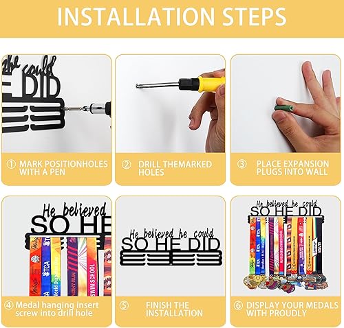 Vista 135 de Goutoports Estante de exhibición para colgar medallas, organizador personalizado de cinta de premios para corredores de carreras deportivas, placas