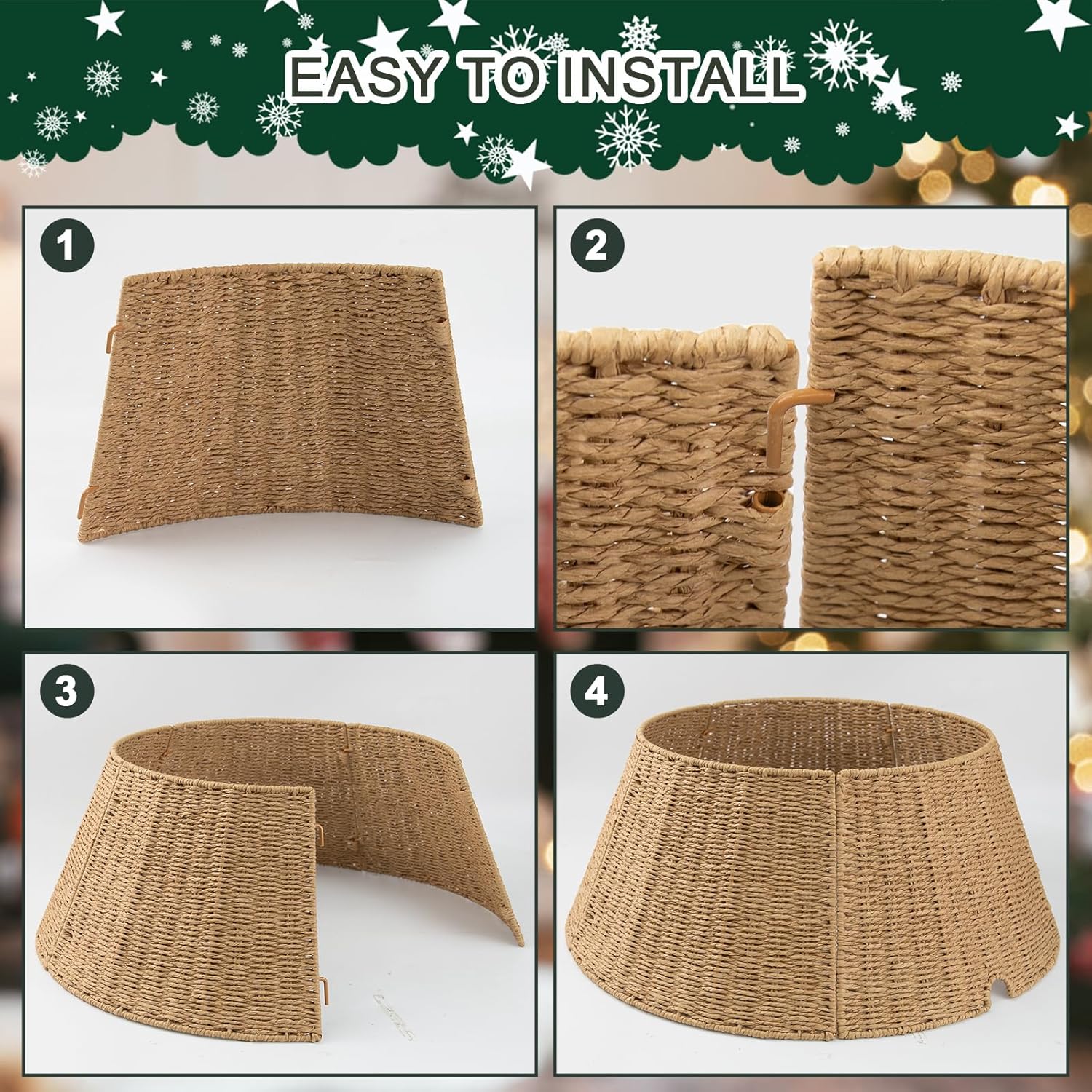 Christmas Tree Collar,24in Woven Christmas Tree Collars for Artificial Trees,Rattan Ring Base Cover Rustic & Farmhouse Holiday Decorations -Natural