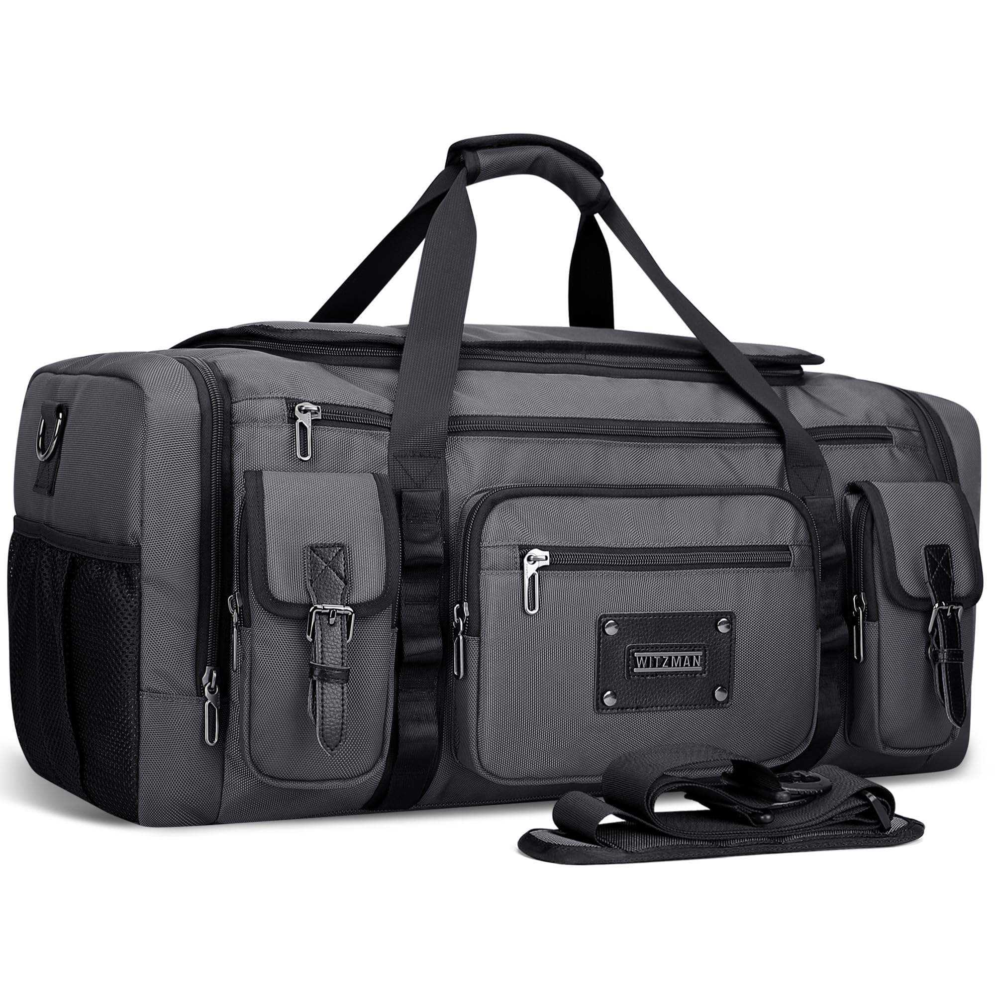 WITZMAN Reisetasche Herren Weekender Duffle Bag Groß 54L Sporttasche mit Schuhfach und Nassfach für Gym(B717 Silbergrau)