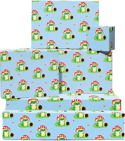Papel de regalo cumpleaños para niñas - 6 hojas de papel de regalo floral - Rana, hongo y caracol - Azul - Para mujer adolescente Ella - Reciclable - Por Central 23
