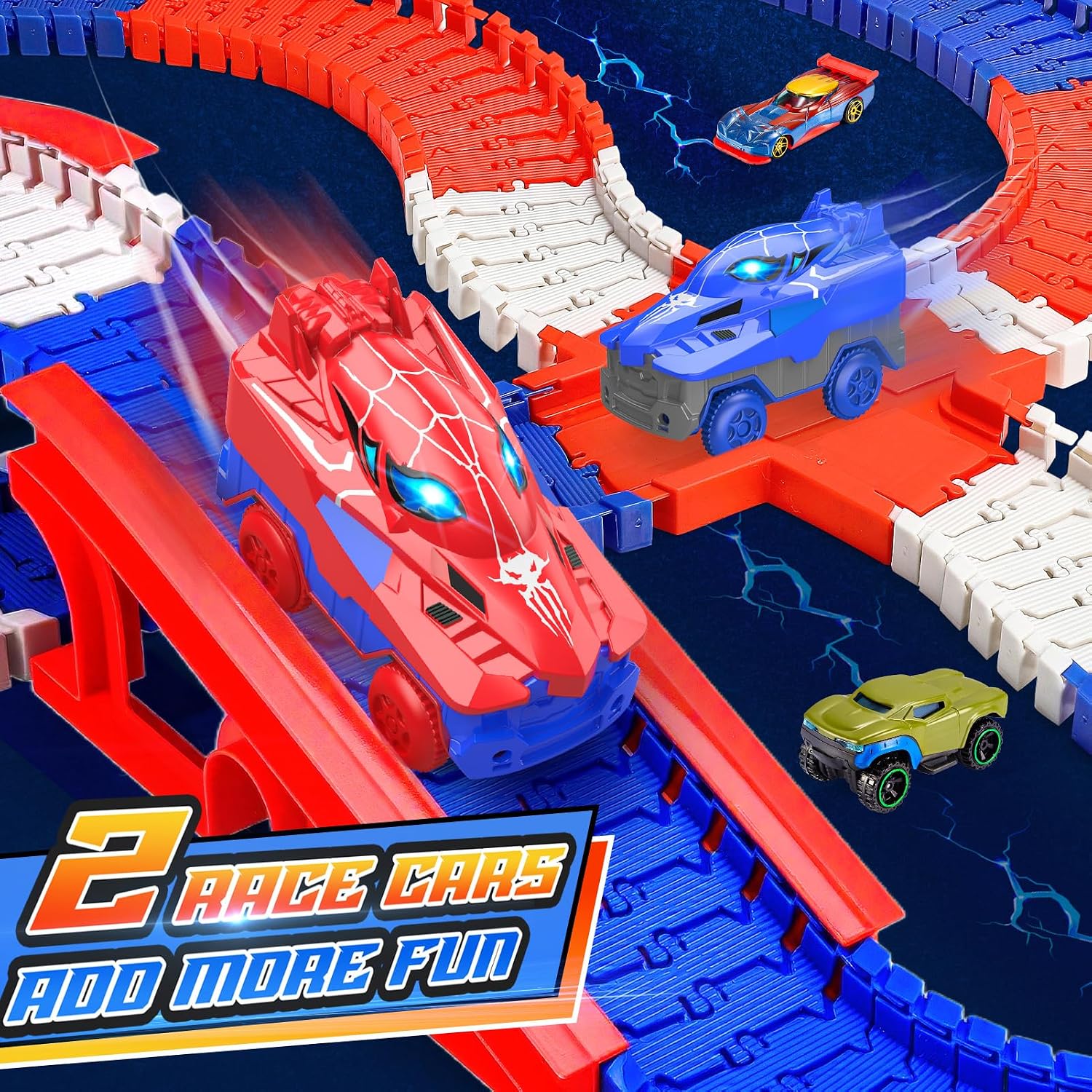 Aetyni Spider Race Car Track Set for Kids: Spider Toys for Boys 4-6 Flexible Tracks with 2 Electric Cars Toys for 3 4 5 6 7 Year Old Boys Birthday Gift for Toddler Kids Grandkids Age 3-5 6-8
