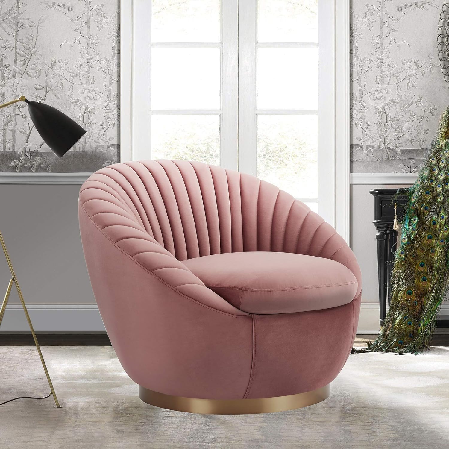 Modern Accent Chair Single Seater Channel Tufted Round Shaped Fluffy Chair for Living Room, Bedroom, Apartment (Ashrose)-picture-16