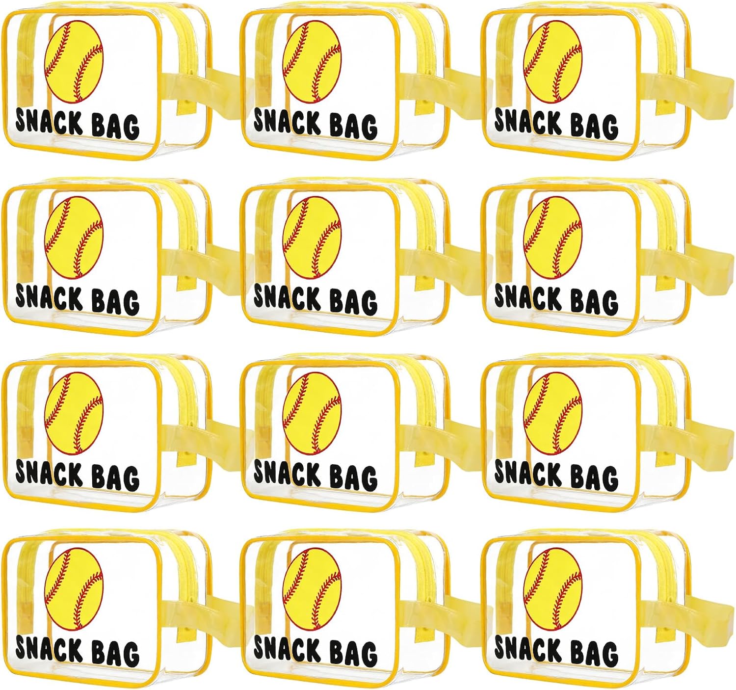 Goroovr 12 Pcs Baseball Snack Bags with Handles Zipper Reusable Sealed Stand-Up Goody Bags Clear PVC Waterproof Baseball party favors for Team Practice/Game Day, Gifts for Baseball Lovers, Players