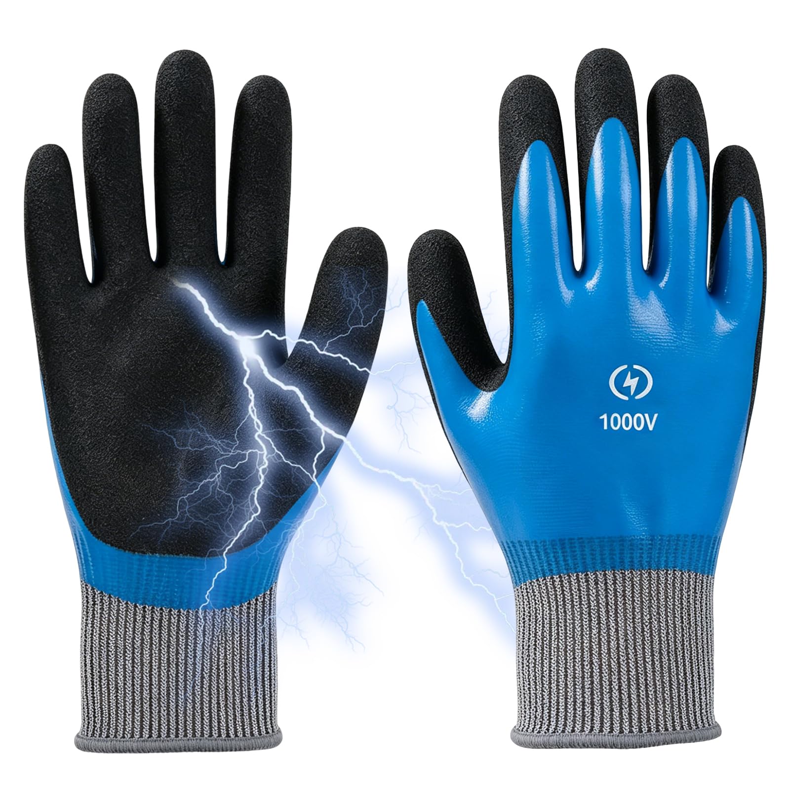 Insulation Work Gloves 1000V, Electrical Safety Gloves with Flame Retardant, Rubber Work Glove for High Voltage Protection, Anti Slip Protective Insulating Glove for Electrician Industrial Home Use