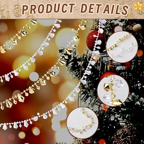 Miniatura 5 de Guirnalda de Navidad de 16 pies para árbol de Navidad, guirnalda de cuentas de cristal transparente iridiscente grande con doble torsión, guirnalda