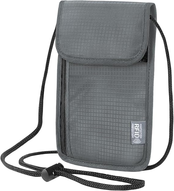 Portadocumenti Da Collo Con Blocco RFID - Portafoglio Viaggio Grigio Eucomir