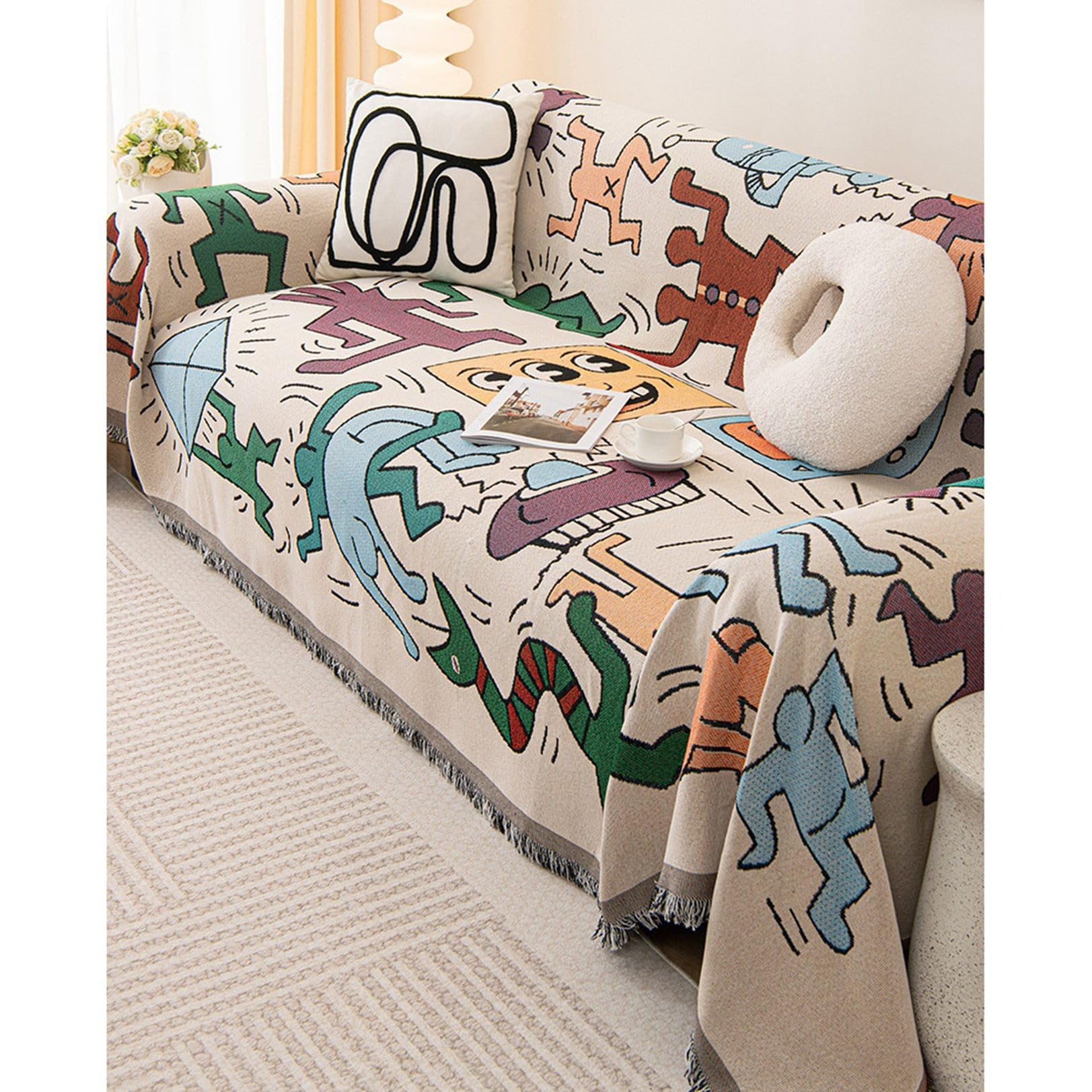 Amazon｜マルチカバー 幾何柄 ソファーカバー ブランケット ベッド