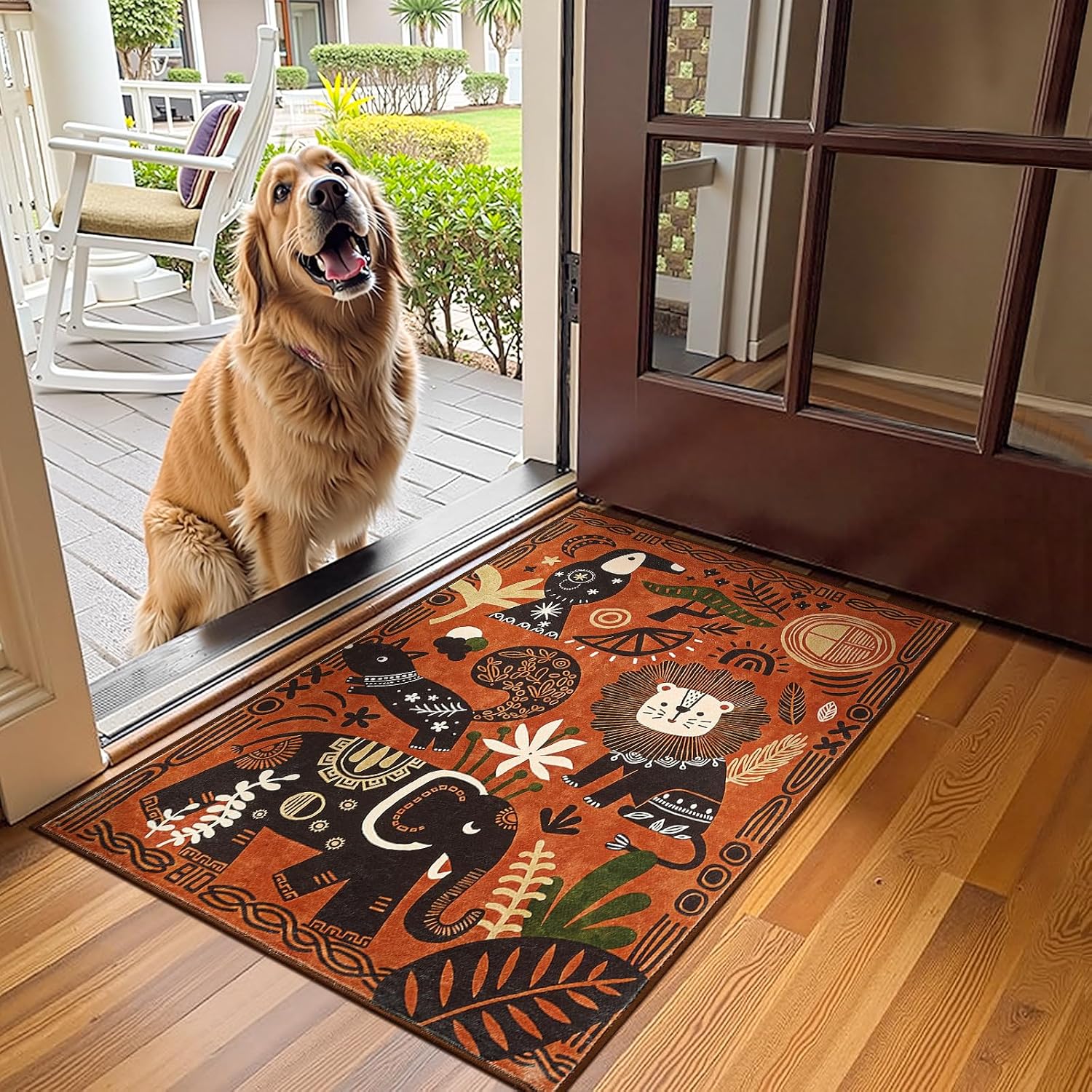 jinchan 2x3 Cute Area Rug Kids Washable Fun Rug Terracotta Boho Jungle Mat image 3