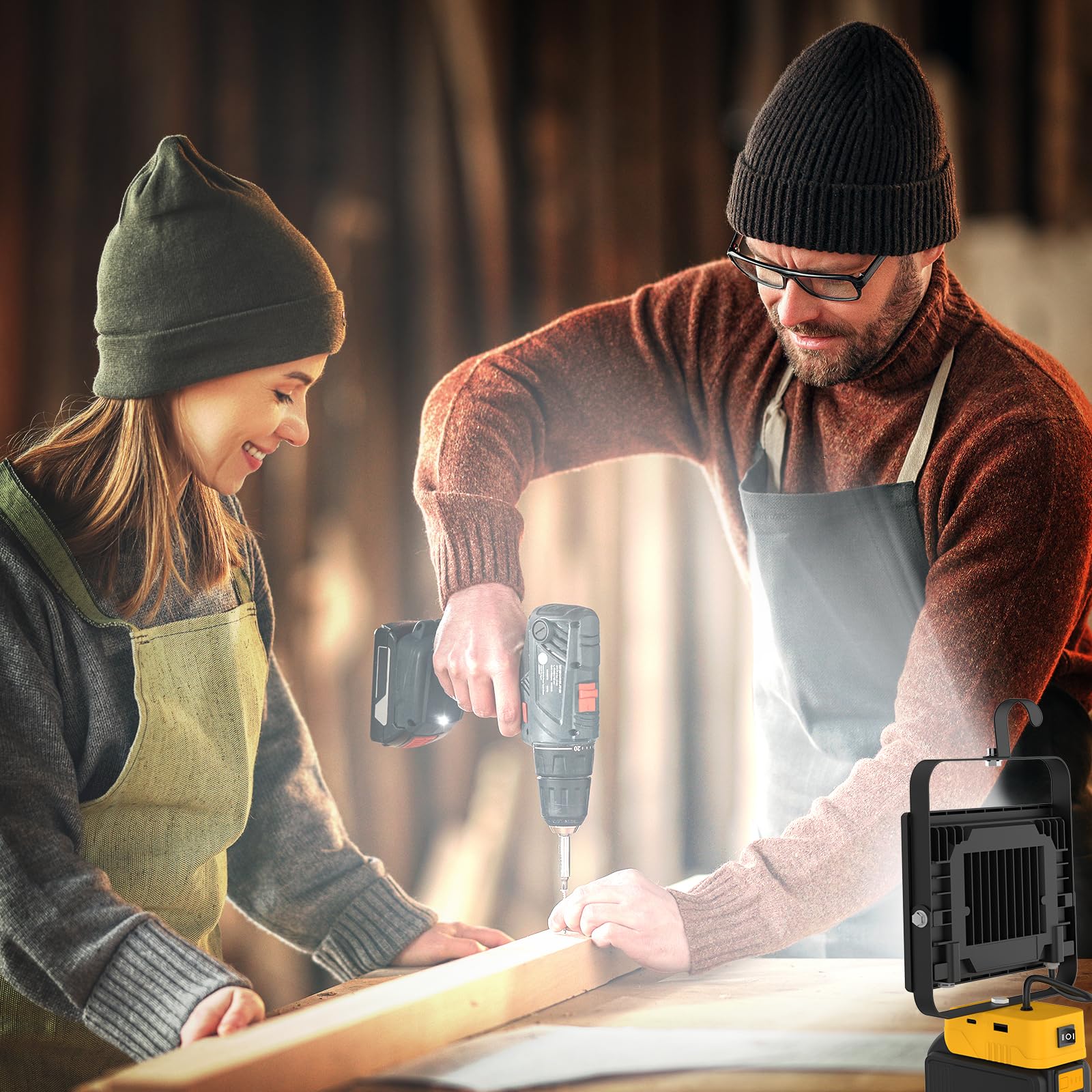 Projecteur LED Rechargeable pour Dewalt 18V/20V Batterie,100W 6500LM Projecteur LED Chantier Portable, Lampe LED avec Charge Type C & USB pour Camping, Chantier, Garage, Atelier(Sans Batterie)