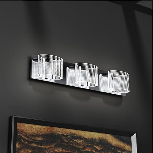Miniatura 3 de URSOLA Luminaria LED de baño sobre espejo de 24 pulgadas con pantalla lineal ovalada transparente con acabado cromado, aplique de pared de 6000 K (3