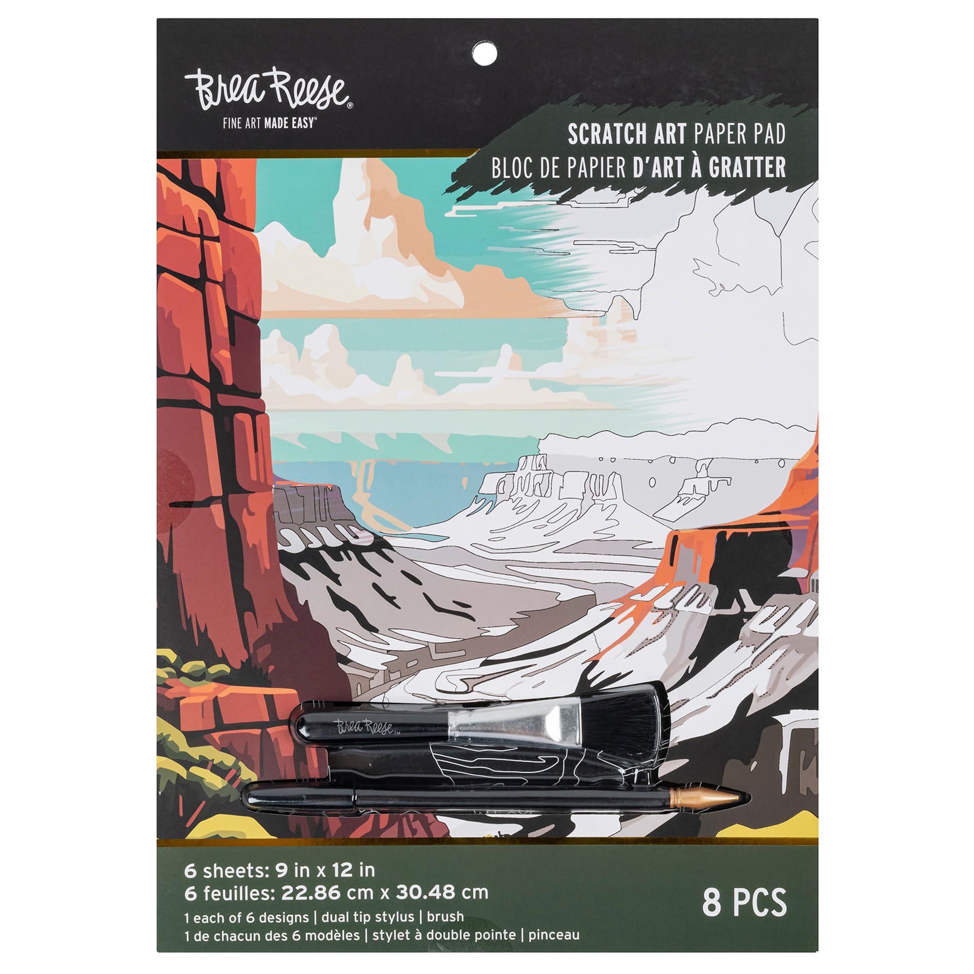 Brea Reese: Scratch Art Paper Pad - Destinations - 6 Designs, Metallic Guided Art, Dual-Tip Stylus & Brush, Easy-to-Frame 9x12 Pages, Adult Craft Kit-image-5