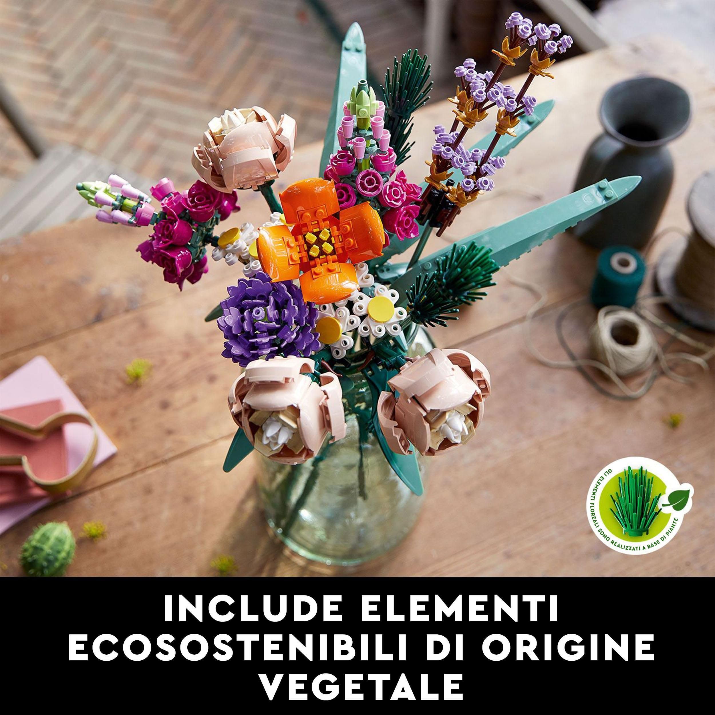LEGO Botanicals Bouquet di Fiori - Kit di Piante Artificiali da Interno con 15 Steli e Diversi Tipi di Fiori Finti - Decorazioni per la Casa Fai da Te - Idee Regalo per Adulti, Donna o Uomo - 10280