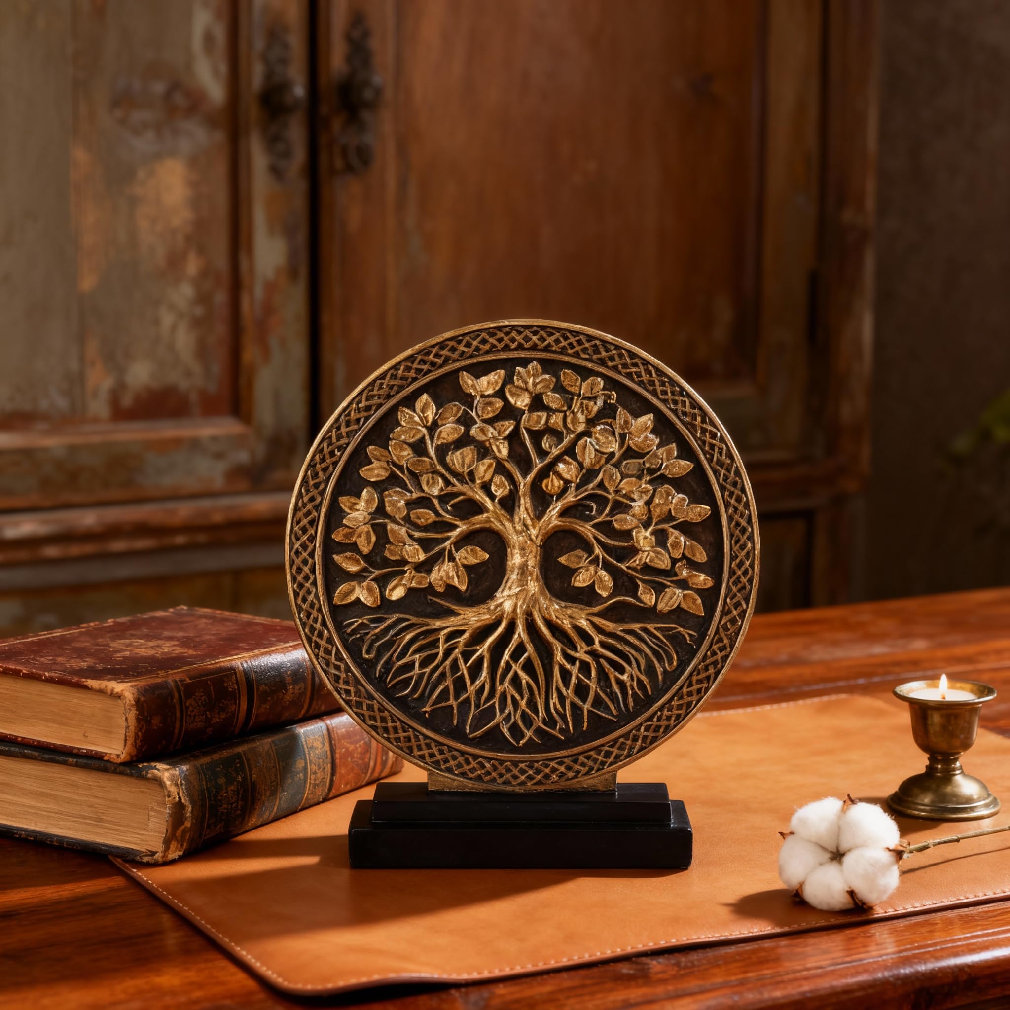Scultura a forma di albero della vita, decorazione per la casa, sopra l'armadio della cucina, stile bohémien, decorazione per mensole, statua rotonda per libreria Credenza rustica shabby chic
