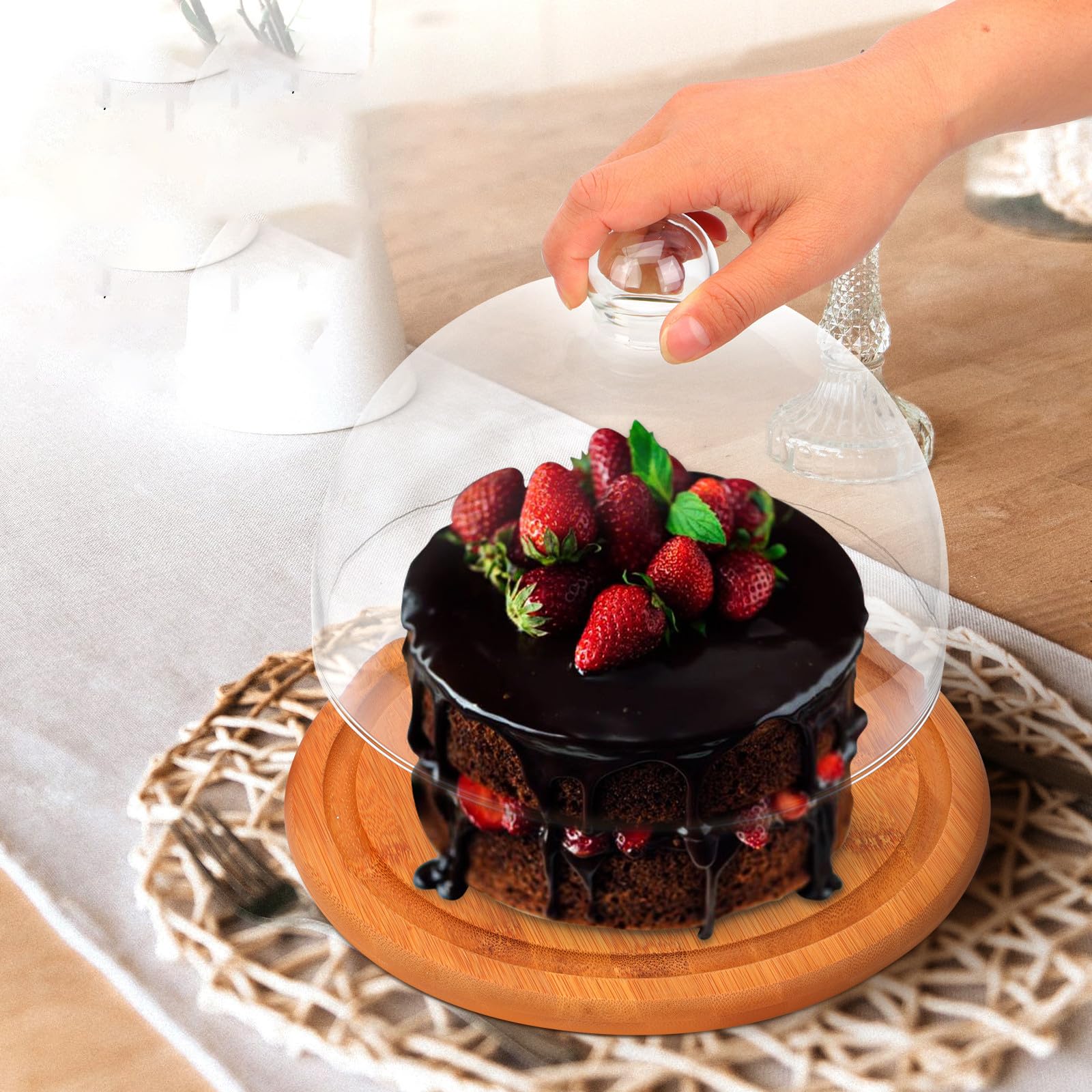 Vassoio per Torte con Cupola in Vetro e Legno per Buffet