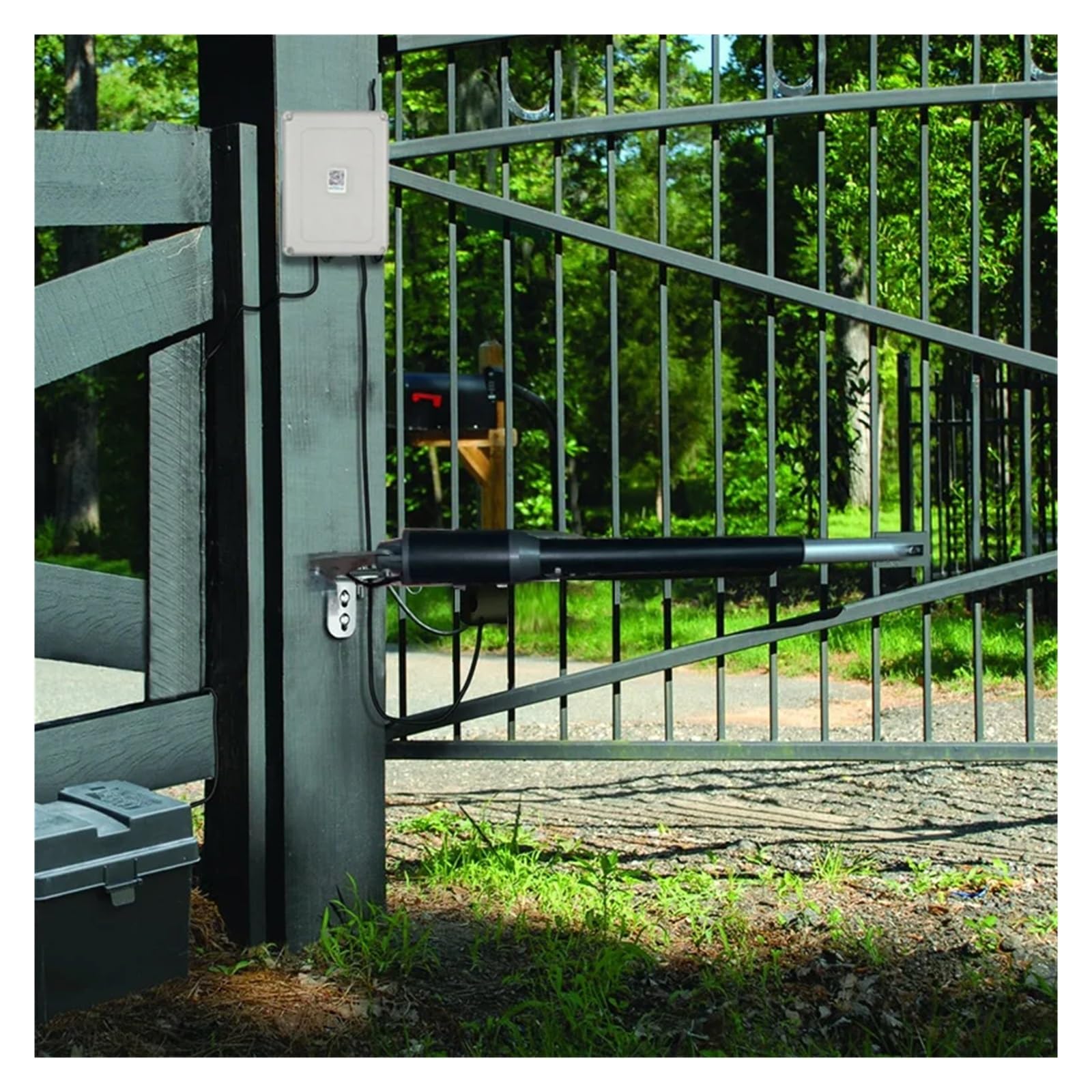 Abridor de puerta individual de 200 kg con panel solar, motor de puerta giratoria automático, actuador de control remoto, operador, llave de acceso