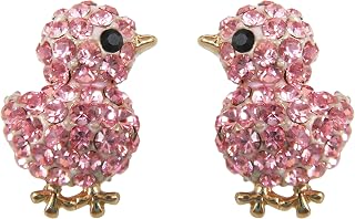 18k Gold Plated Chicken Crystal Enamel Stud Earrings