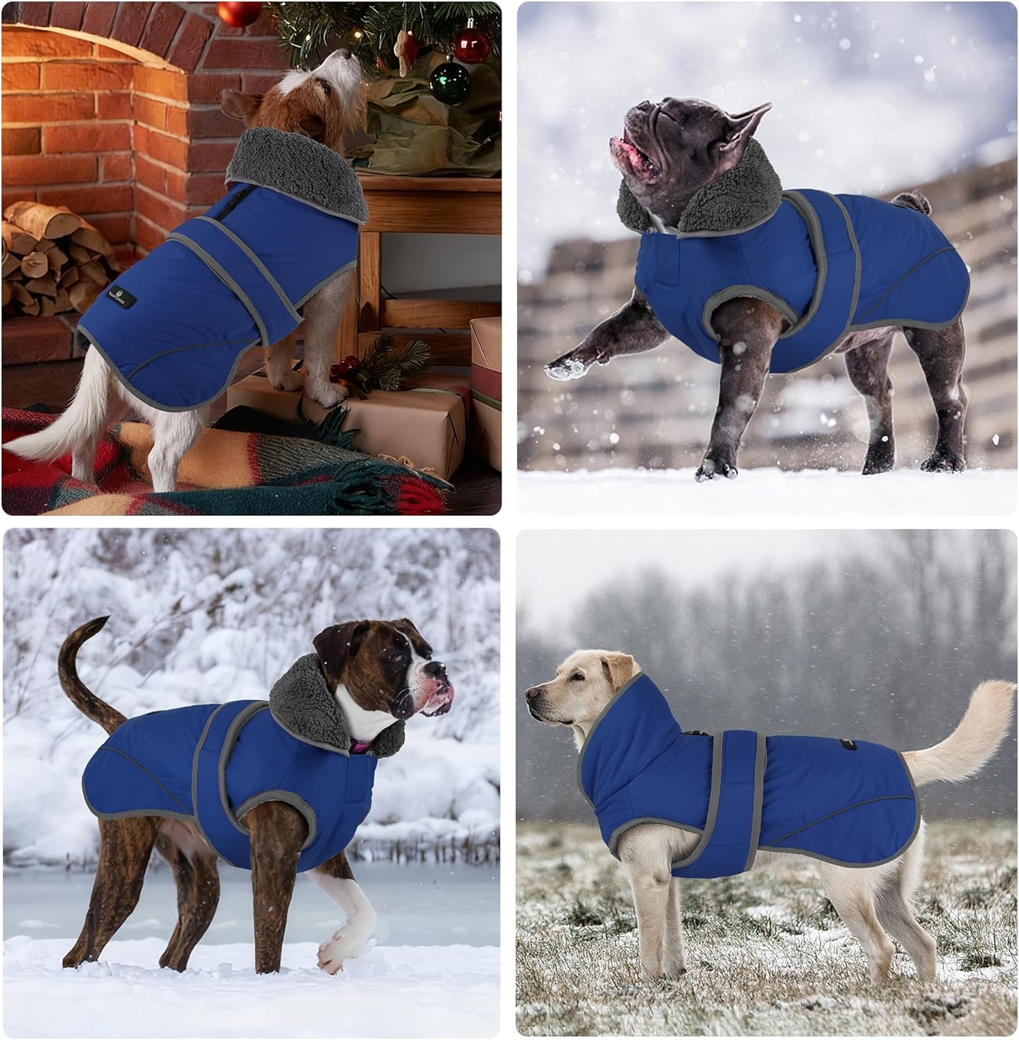 Dogcheer Dog Coat, Waterproof Dog Jacket Reflective Pet Winter Coat with Adjustable Hook & Loop, Christmas Puppy Fleece Jacket Warm Turtleneck Snowsuit for Small Medium Large Dogs - Blue, 2XL