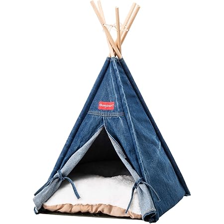 Amazon Trust Map ペット ティピー テント 室内 三角 犬小屋 夏冬 対応 クッション 付き デニム Trust Map 犬小屋 通販