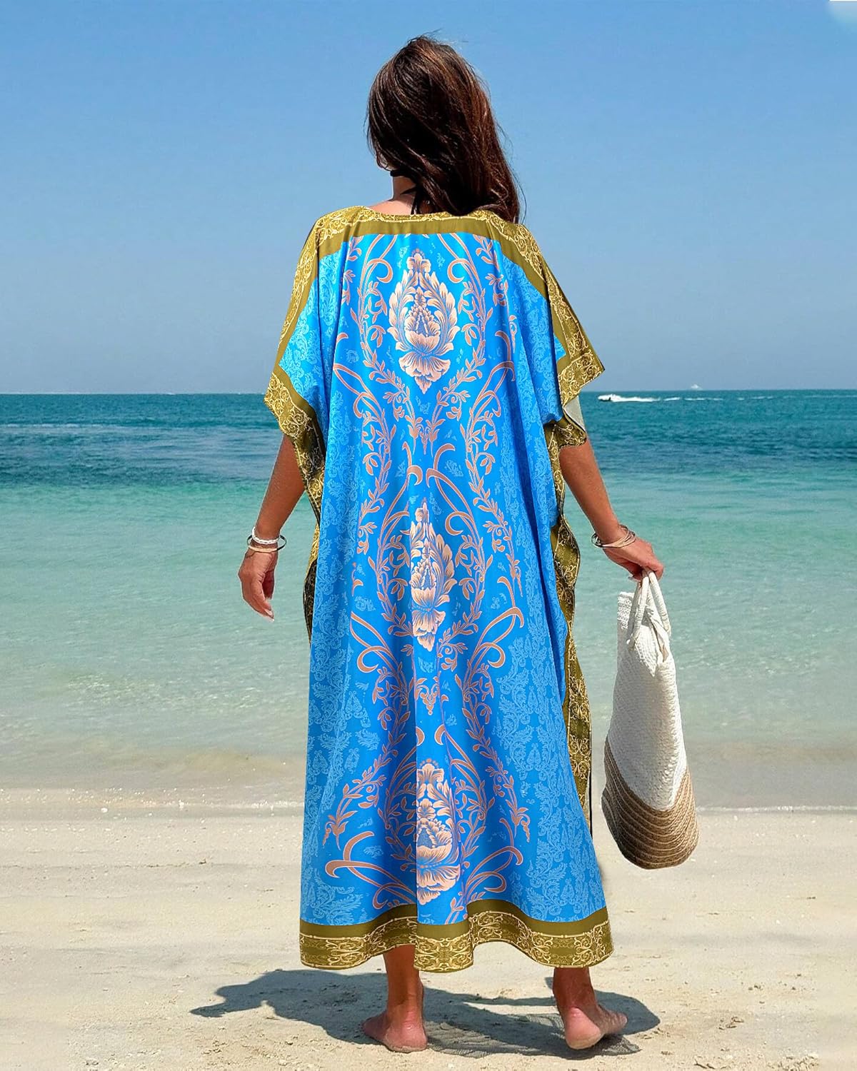 Kaftan Dresses for Women Plus Size Bathing Suit Caftans Swimsuit Cover up Maxi Beach Dress Loungewear - Image 5