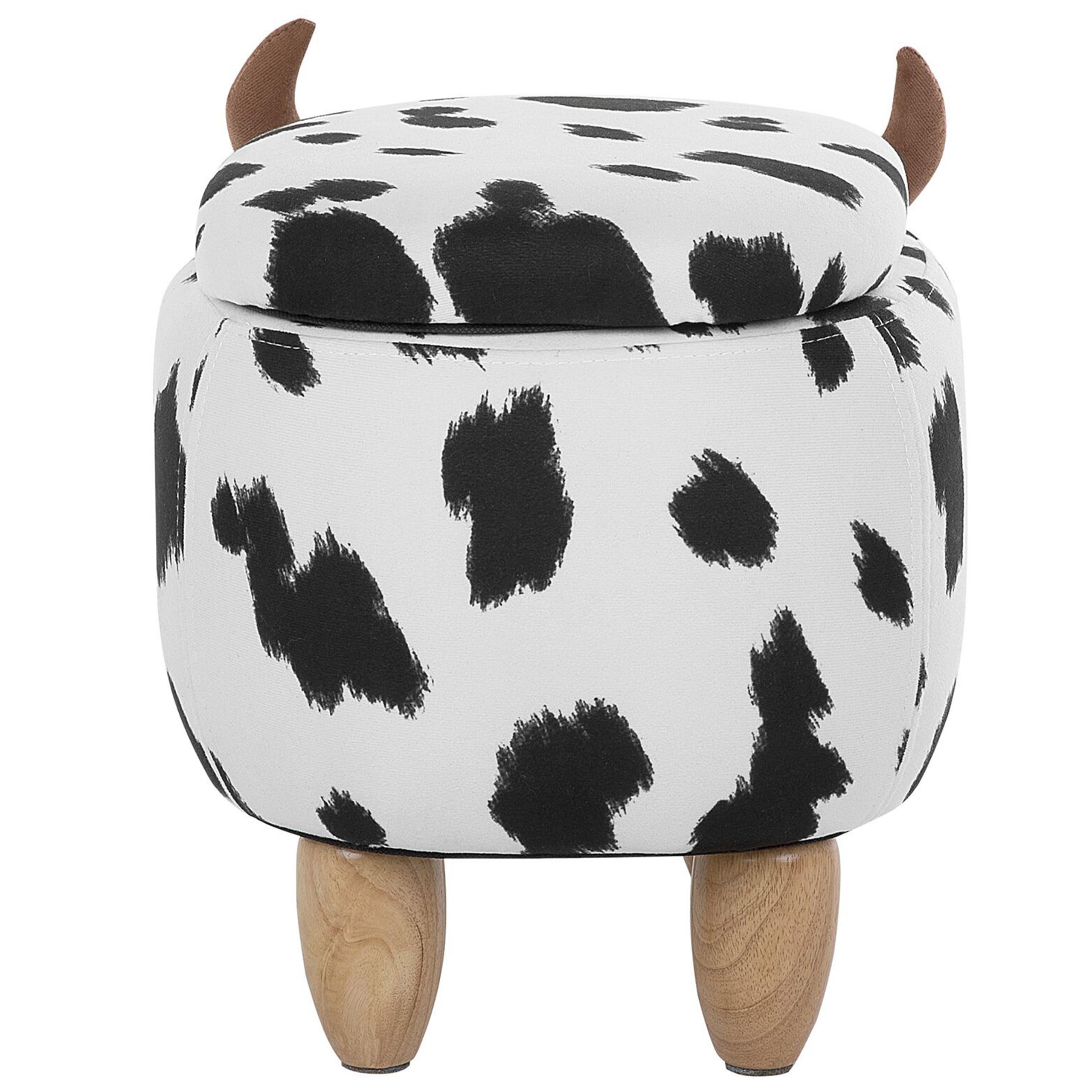 Beliani Tierhocker Kuh Kinderhocker Fußhocker Deko Hocker für Kinderzimmer mit Deckel Schwarz-Weiß Polsterbezug Cow