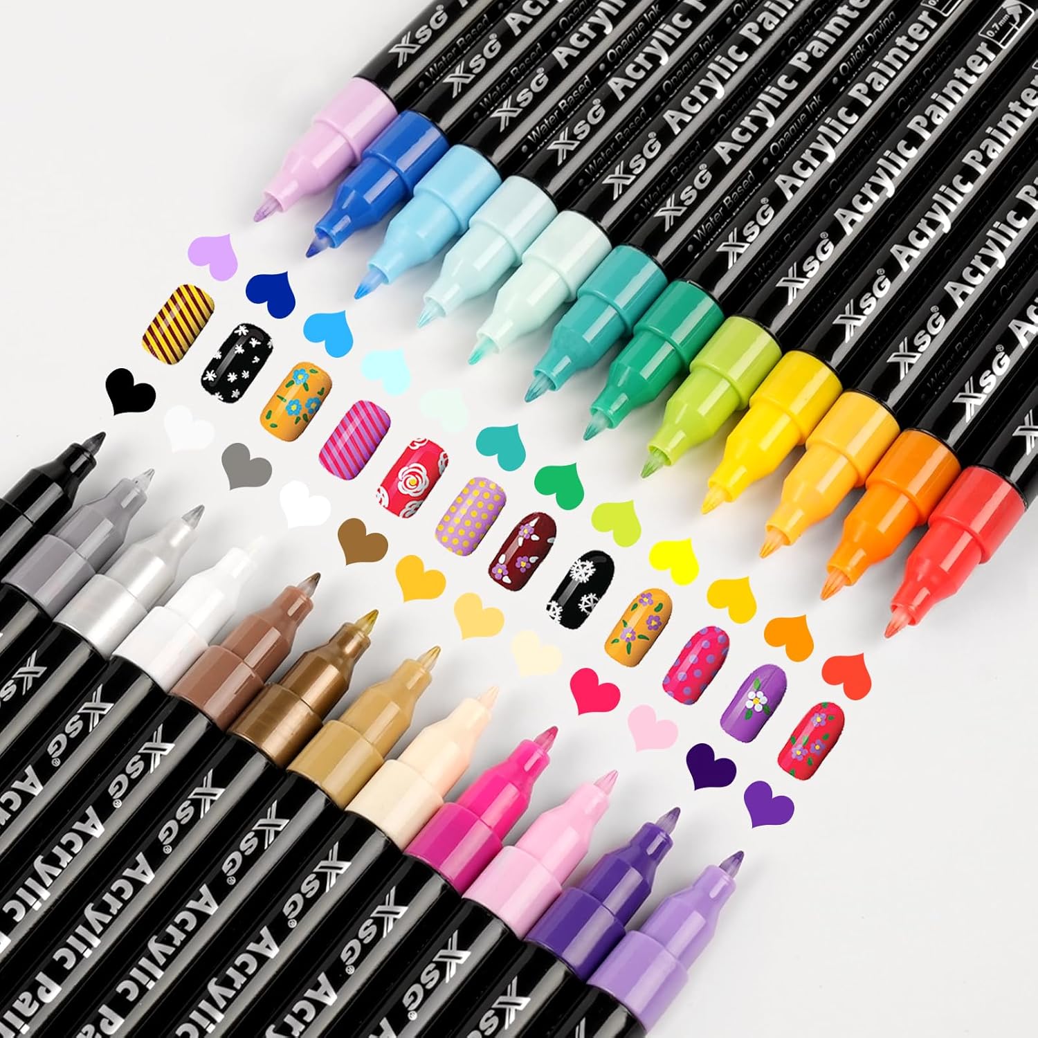 XSG 24 Colors Nail Art Pens Set?Nail Polish Pens for 3D Nail Art?Quick Dry Waterproof Nail Art Markers for Drawing, Dotting, Liner,DIY Manicure Kit for Home Salon, Christmas Gifts & Nail Designs