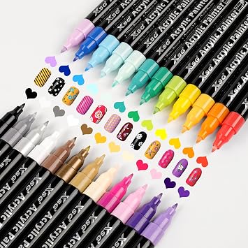 XSG 24 Colors Nail Art Pens Set,Nail Polish Pens for 3D Nail Art,Quick Dry Waterproof Nail Art Markers for Drawing, Dotting, Liner,DIY Manicure Kit for Home Salon, Christmas Gifts & Nail Designs