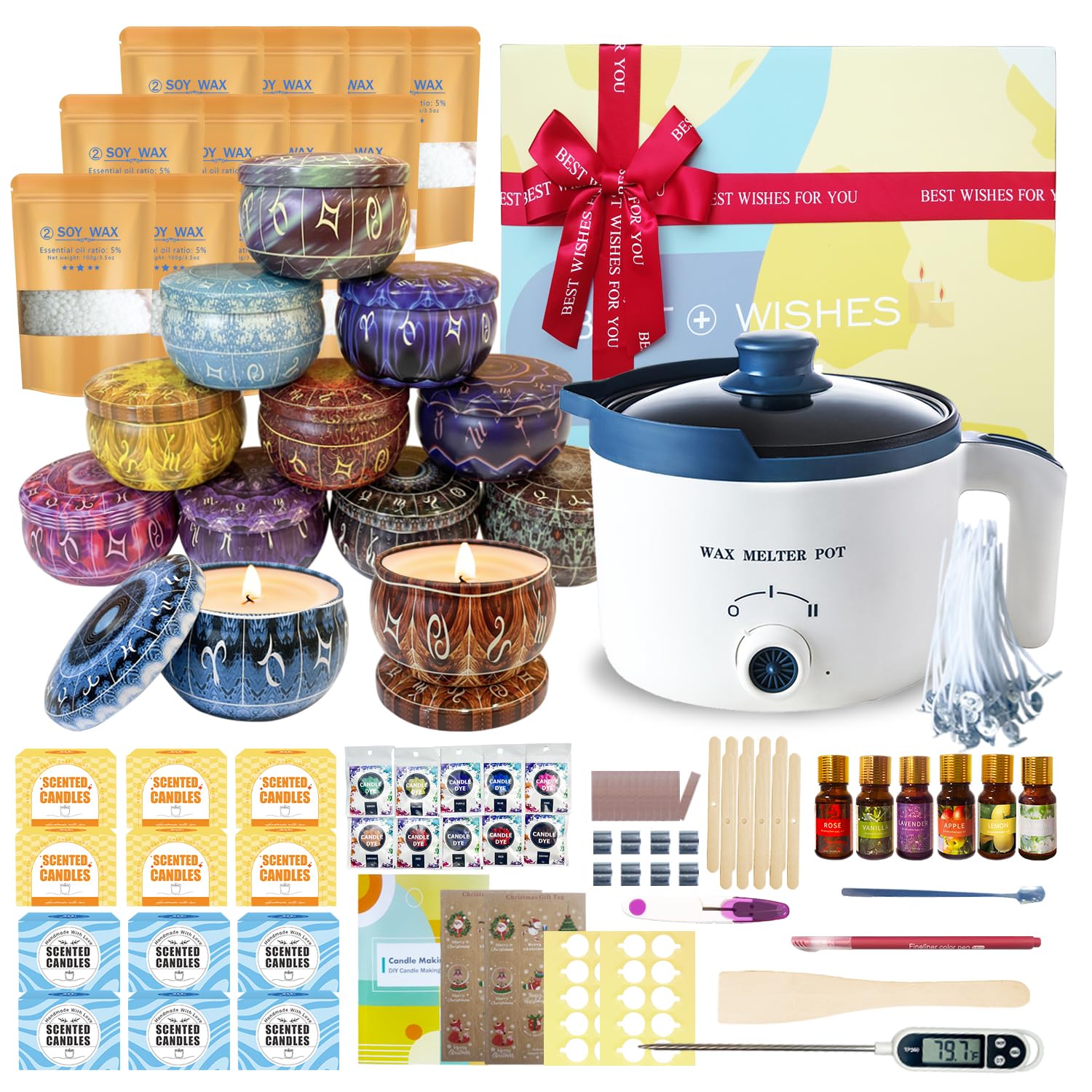 LINGQIAN Scented Candle Making Kit for Adults, Wax Melt Professional Full Kit with 12 Zodiac-Themed Candle Jars, Kit to Create Your Own Zodiac Candles at Home
