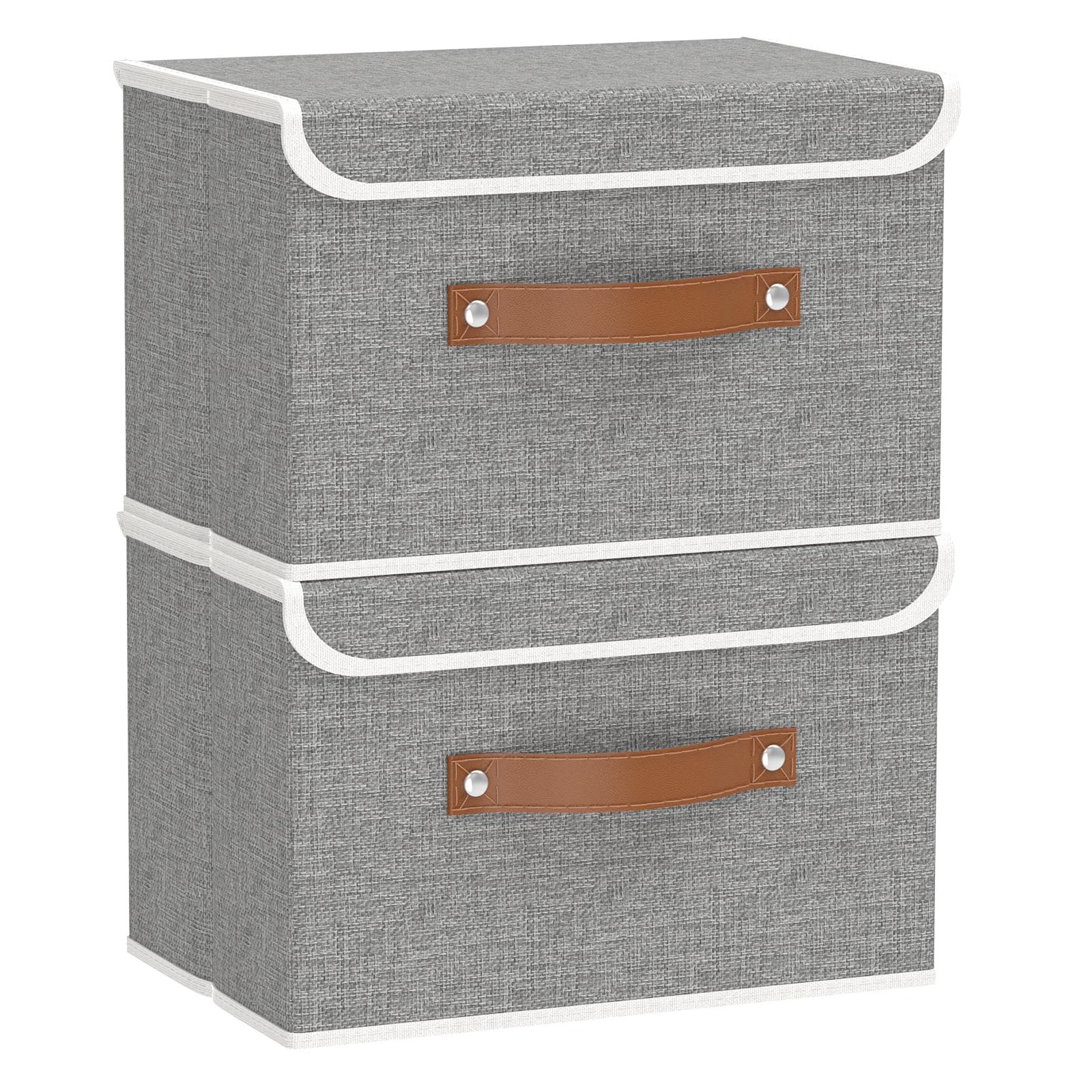 OUTBROS Storage Boxes with Lids 2 Pack, Collapsible Storage Bin with Handle, for Organizing Clothes, 33x 23 x20cm, Grey — image 1